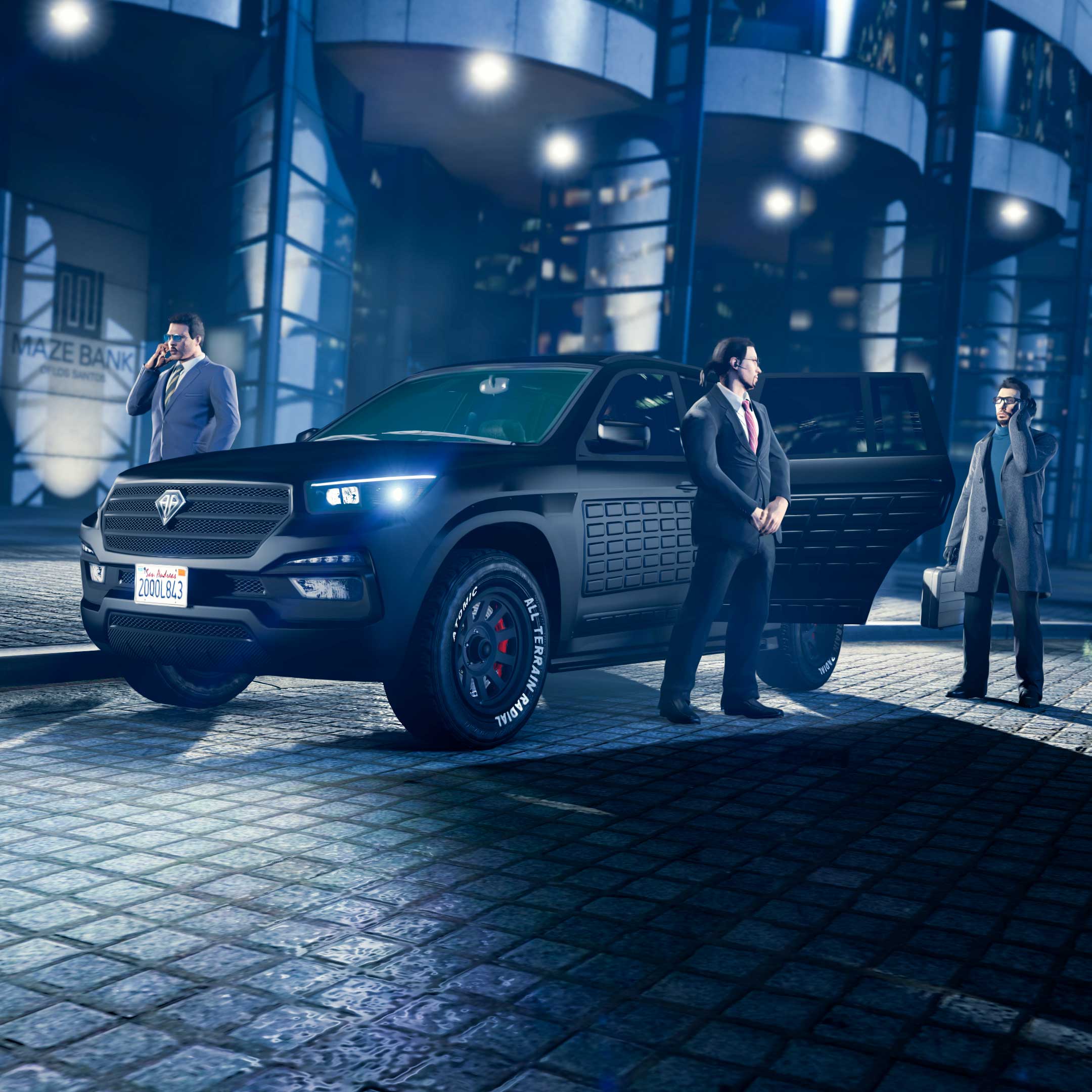 Associate / Bodyguard Screenshot of three Bodyguards in GTA Online.