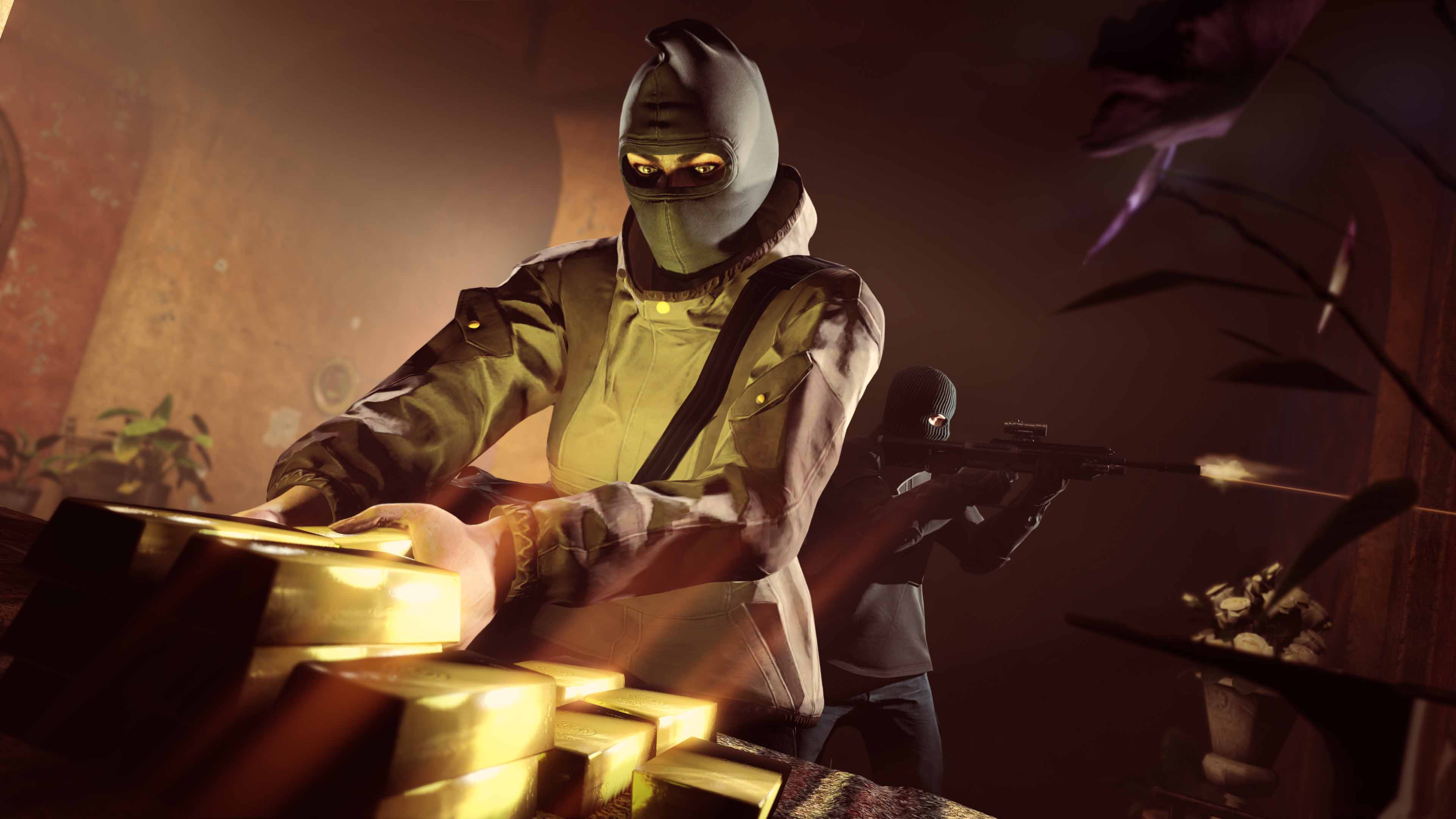 The Cayo Perico Heist Screenshot of two GTA Online characters stealing Secondary Targets during The Cayo Perico Heist.