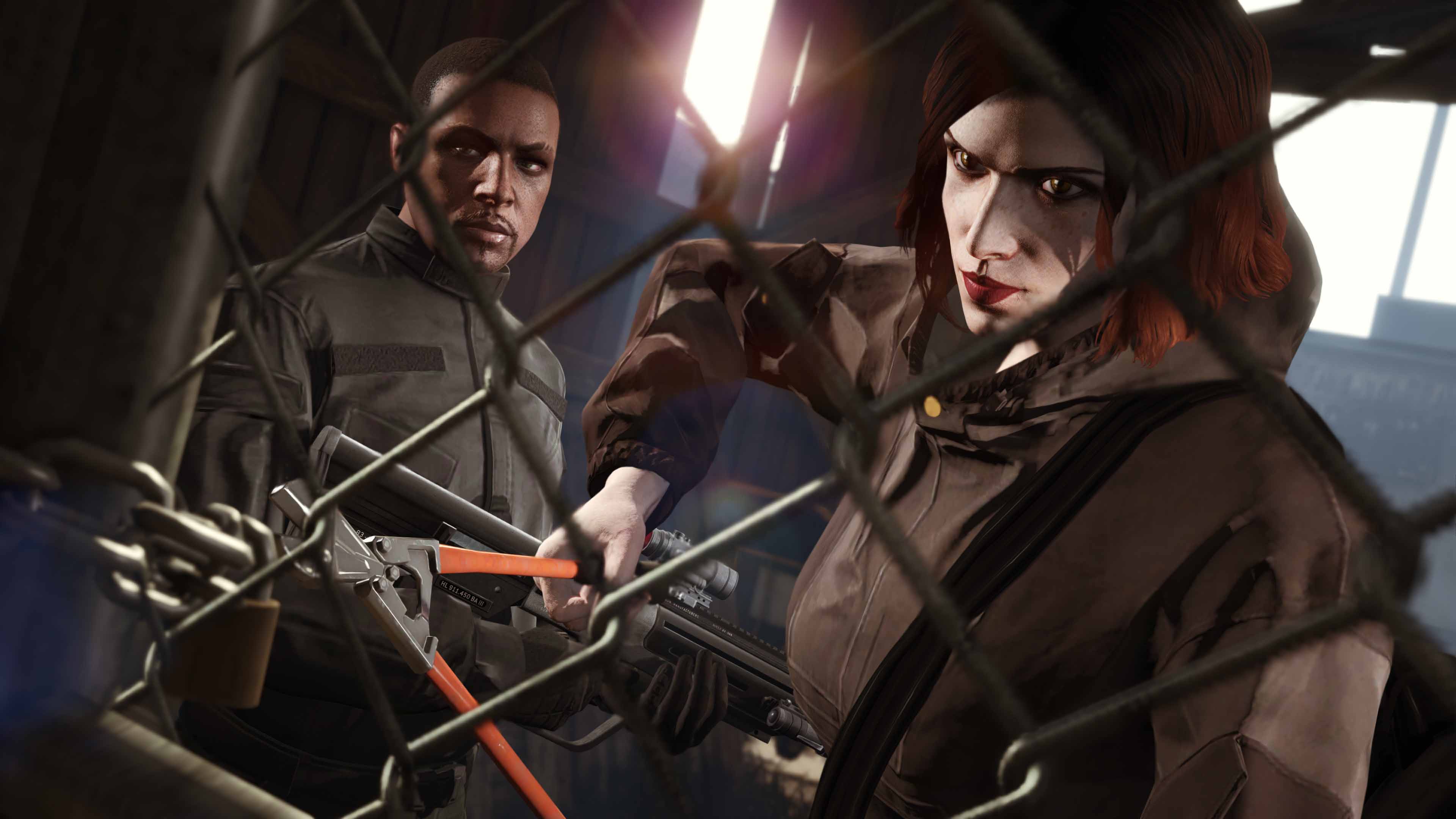 The Cayo Perico Heist Screenshot of two GTA Online characters using a bolt cutters to get Secondary Targets during The Cayo Perico Heist.