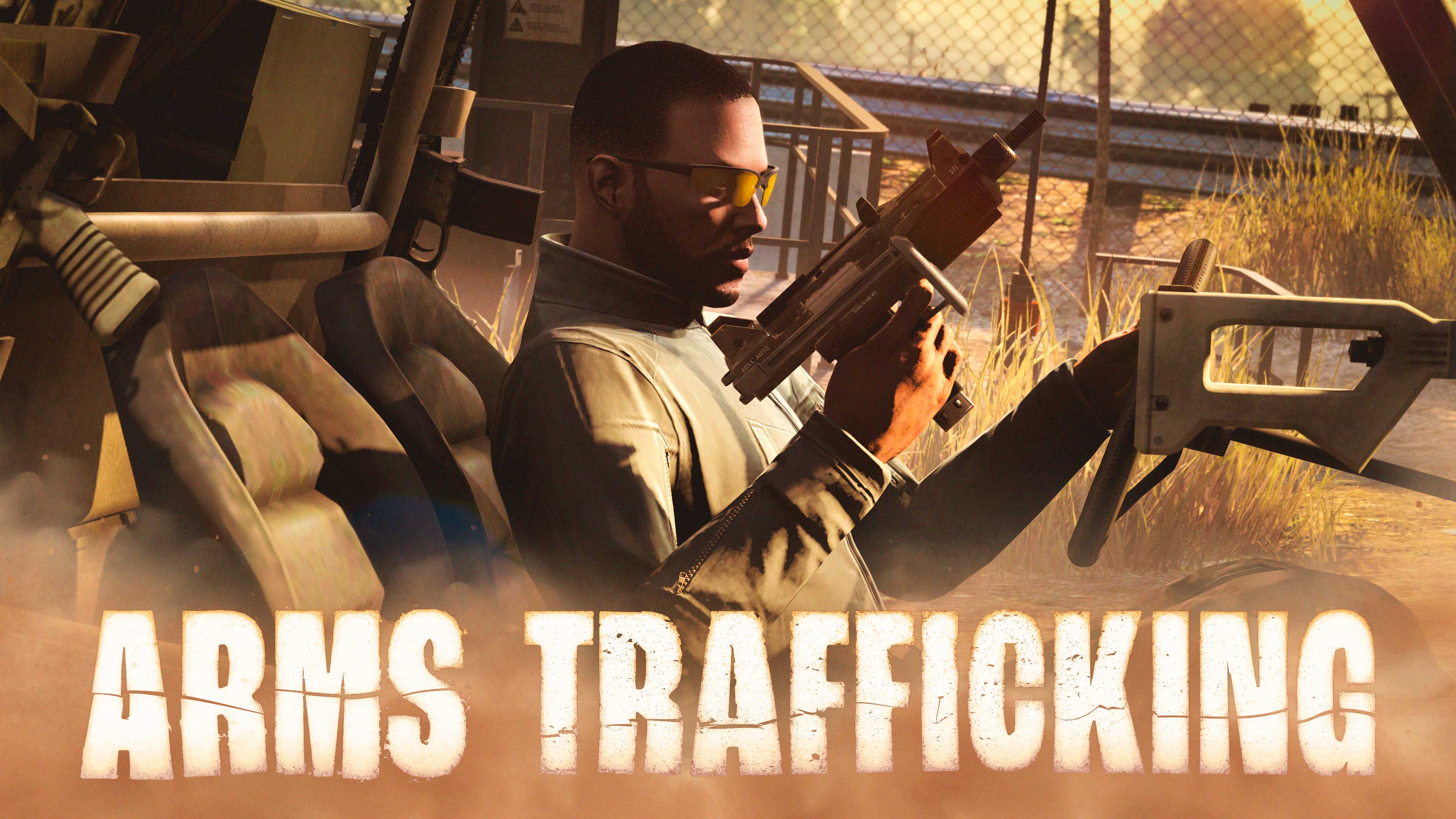 Arms Trafficking Mission Promotional poster for Arms Trafficking Missions in GTA Online.
