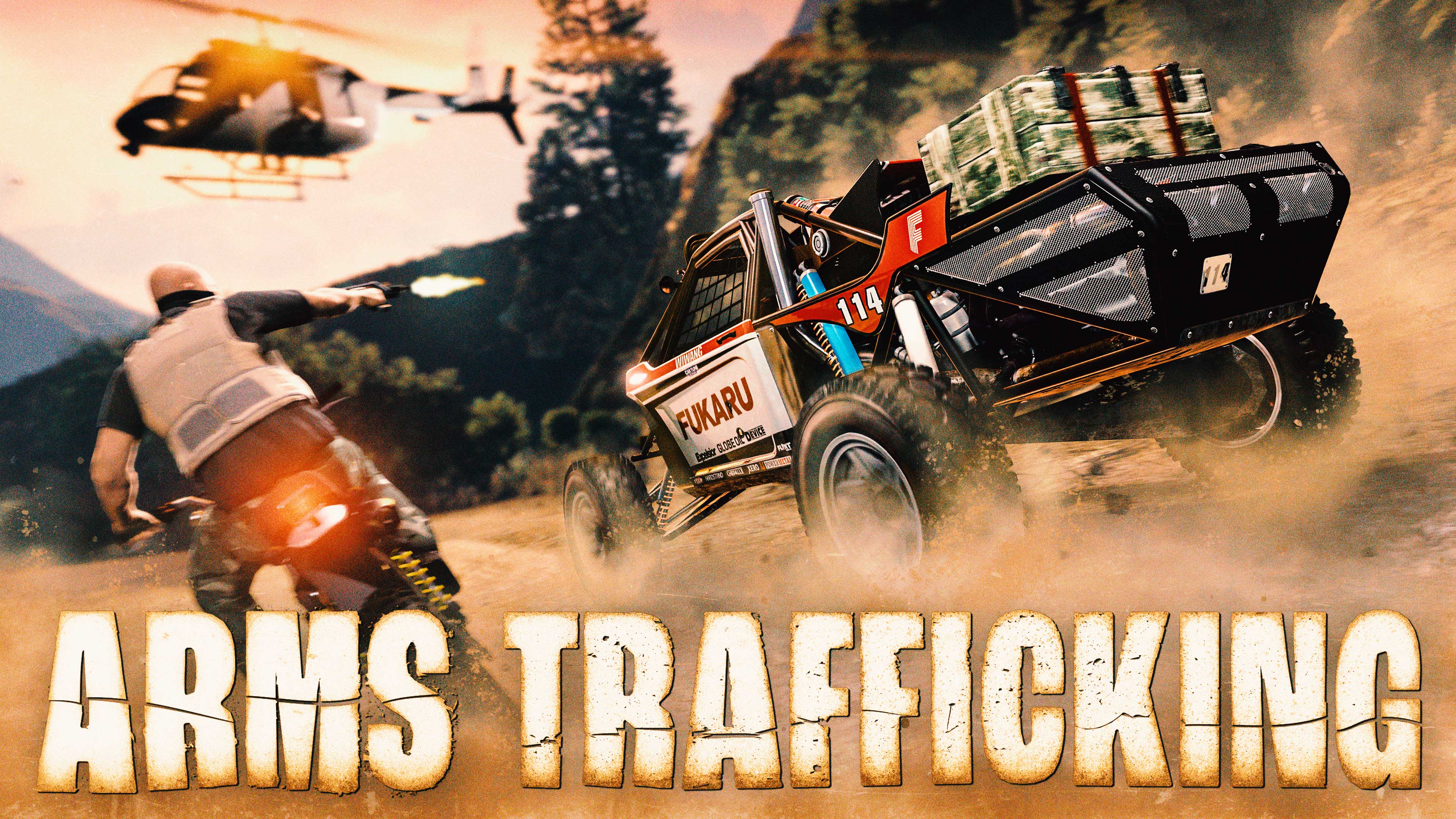 Arms Trafficking Mission Promotional poster for Arms Trafficking Missions in GTA Online.