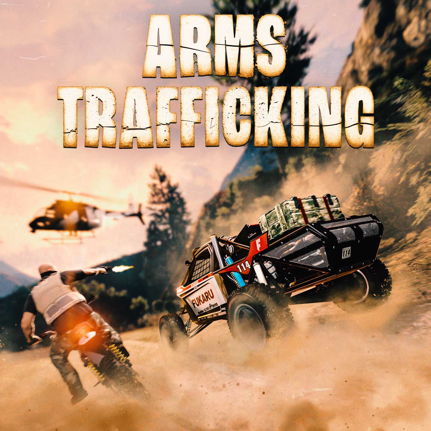 Arms Trafficking Mission Promotional poster for Arms Trafficking Missions in GTA Online.