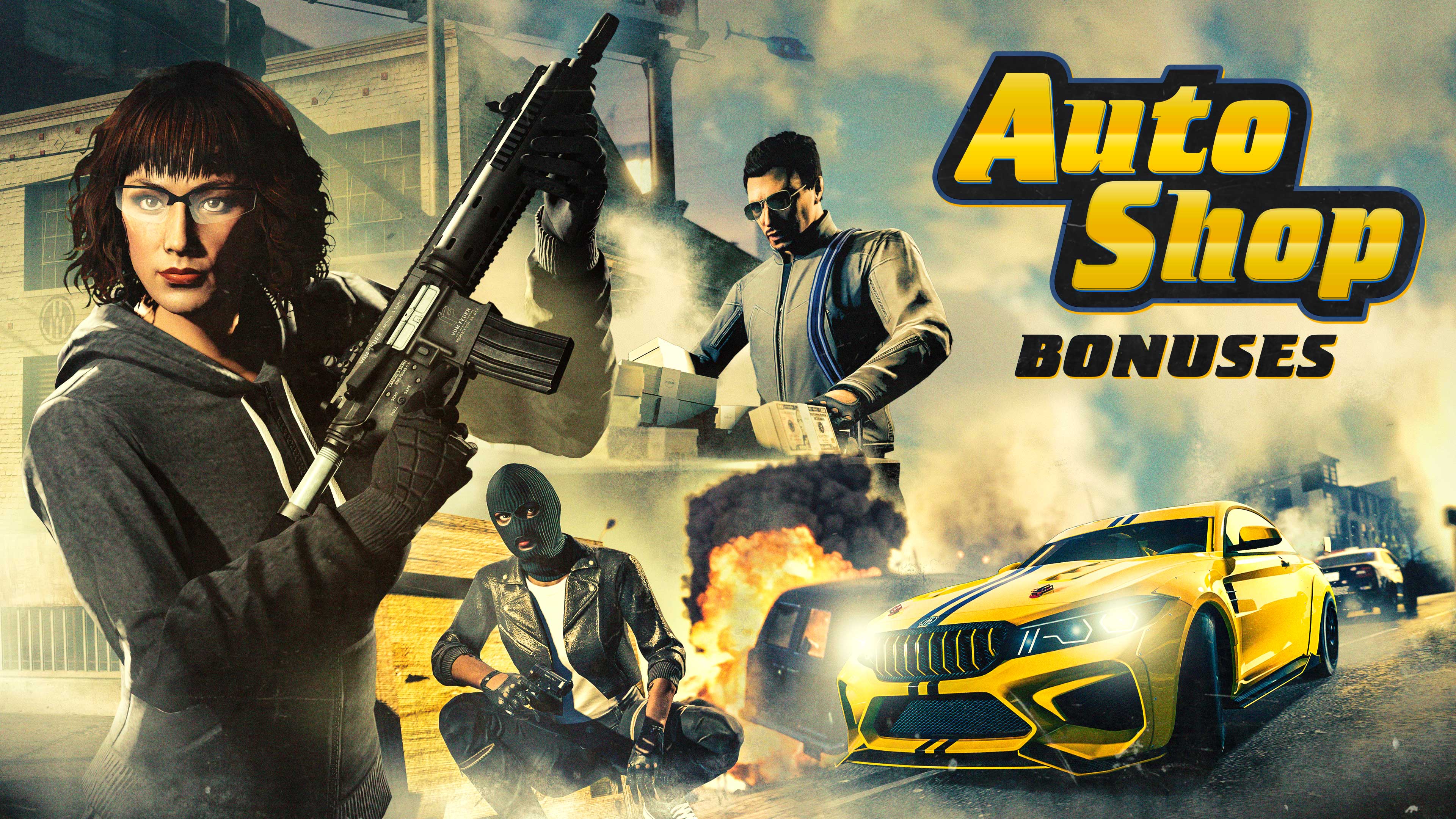 Auto Shop Bonuses Promotional poster for Auto Shop Bonuses in GTA Online.