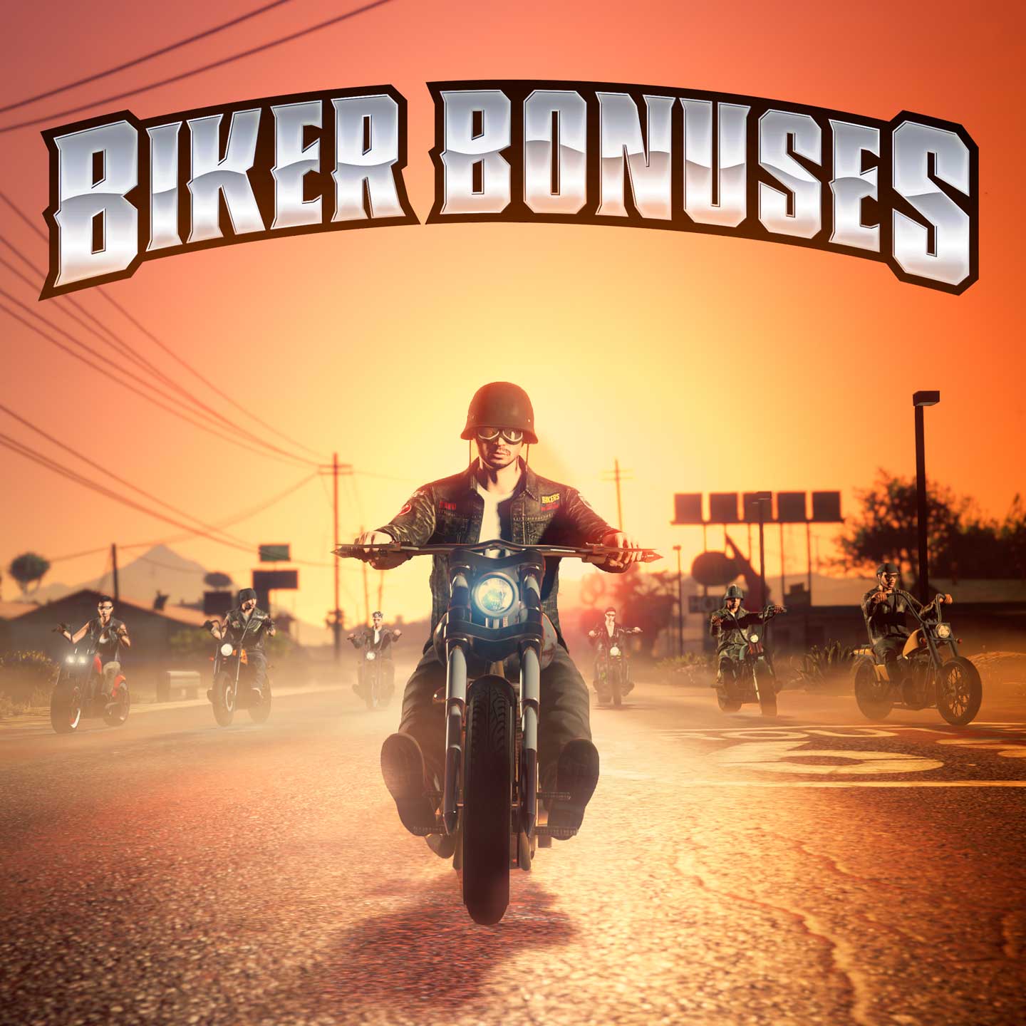 Promotional screenshot of Biker bonuses in GTA Online.