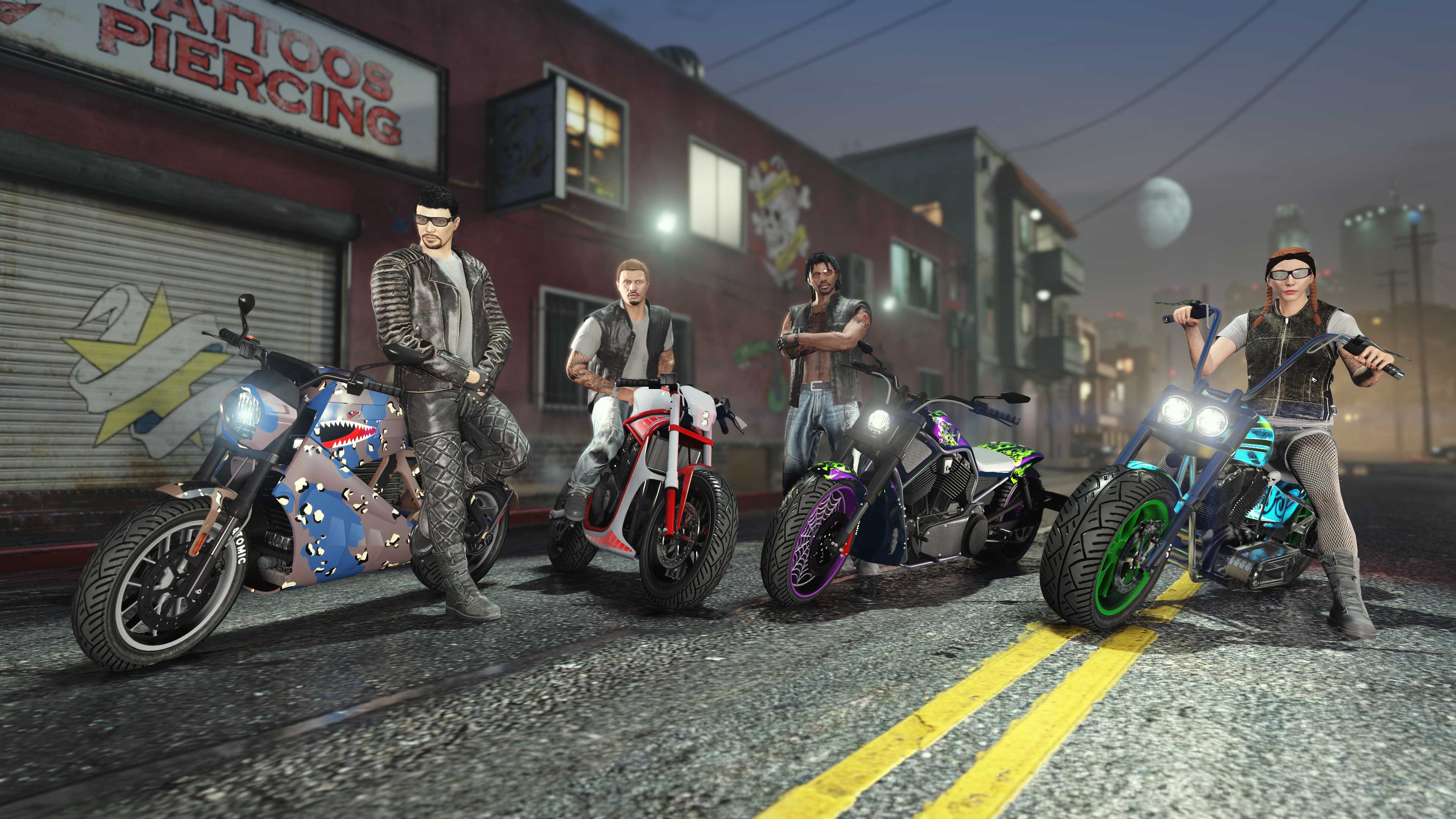 Biker Screenshot of four GTA Online characters with Biker vehicles in GTA Online.
