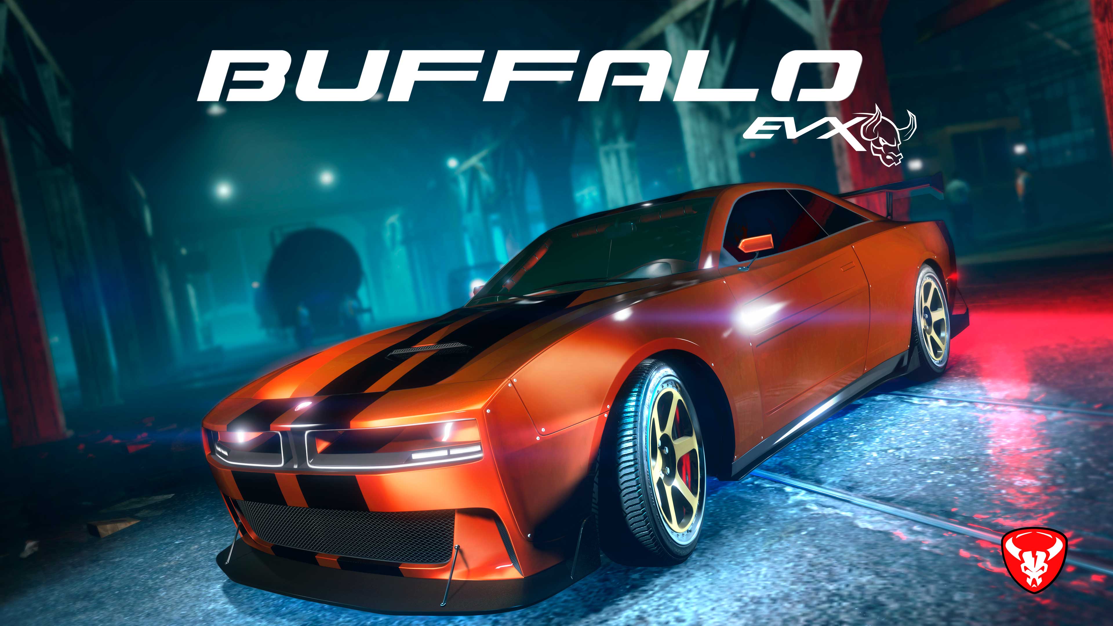 Promotional screenshot for Bravado Buffalo EVX vehicle in GTA Online.