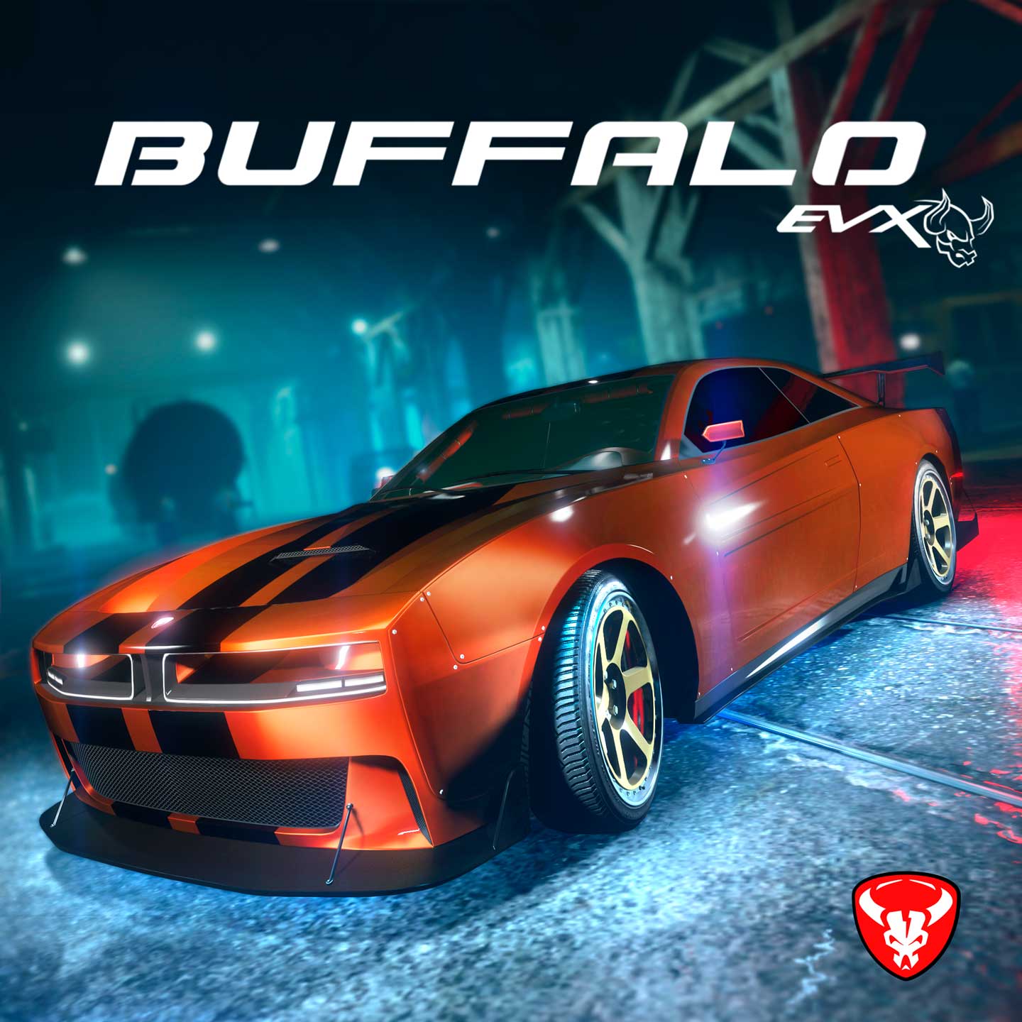 Promotional screenshot for Bravado Buffalo EVX vehicle in GTA Online.