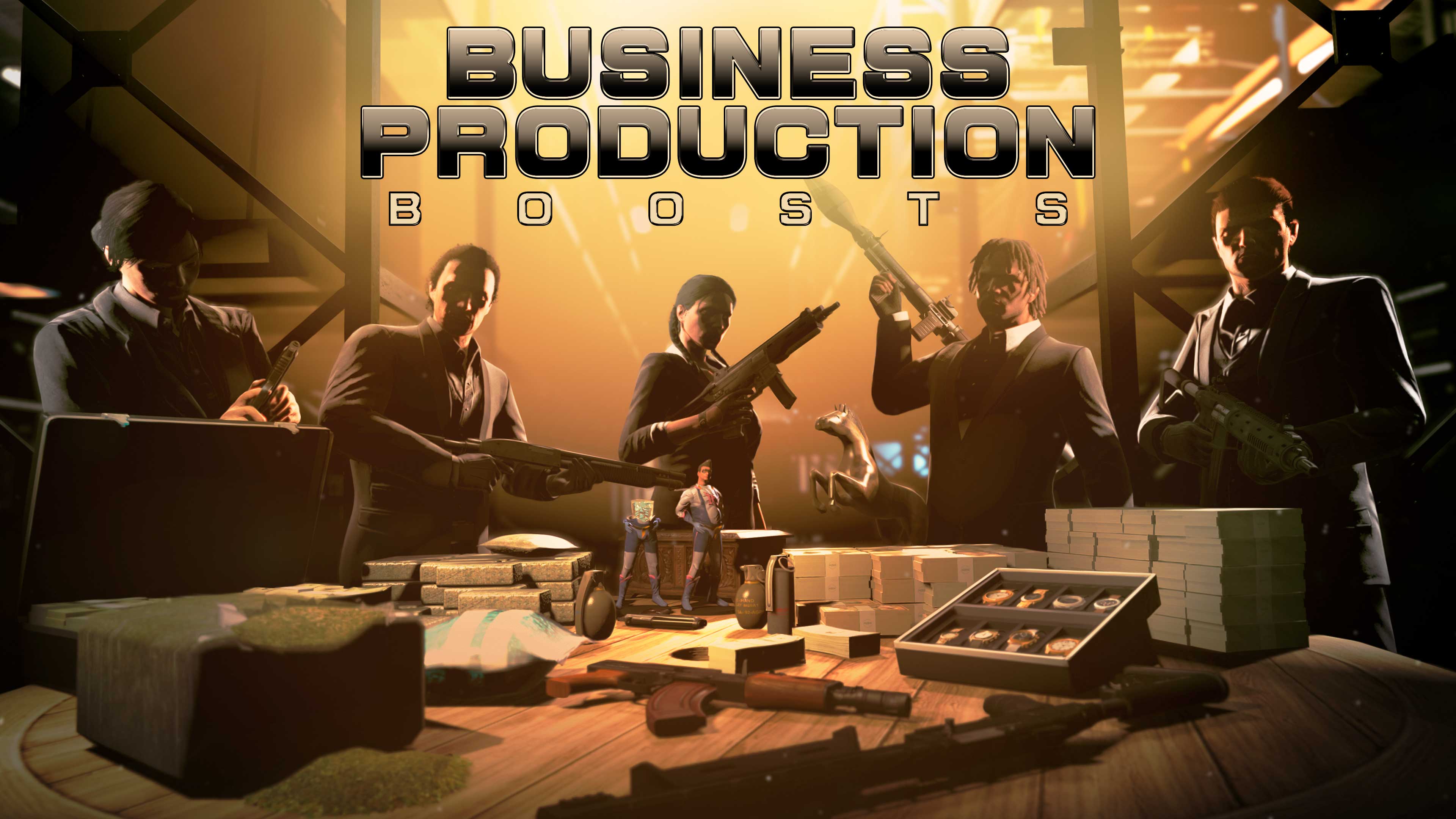 Promotional screenshot for Business Production Boosts.