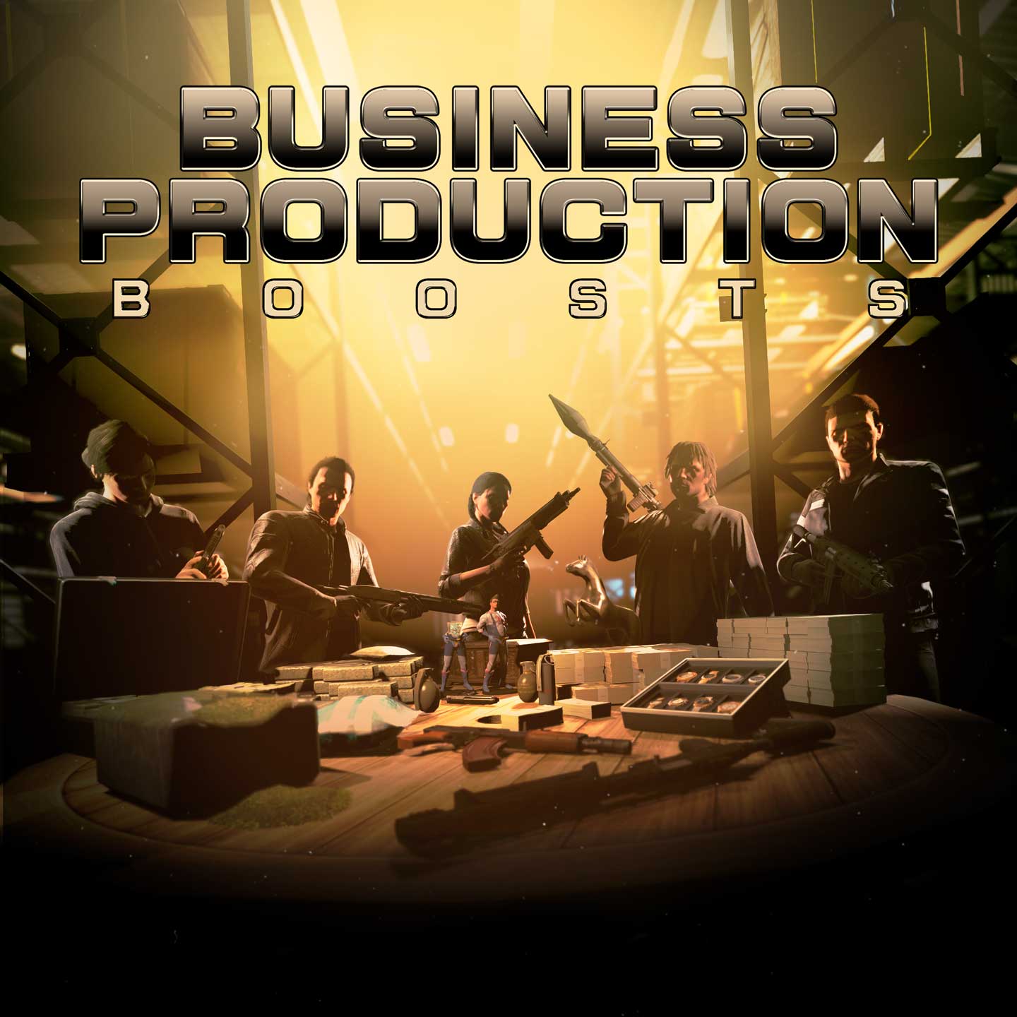 Promotional screenshot for Business Production Boosts.
