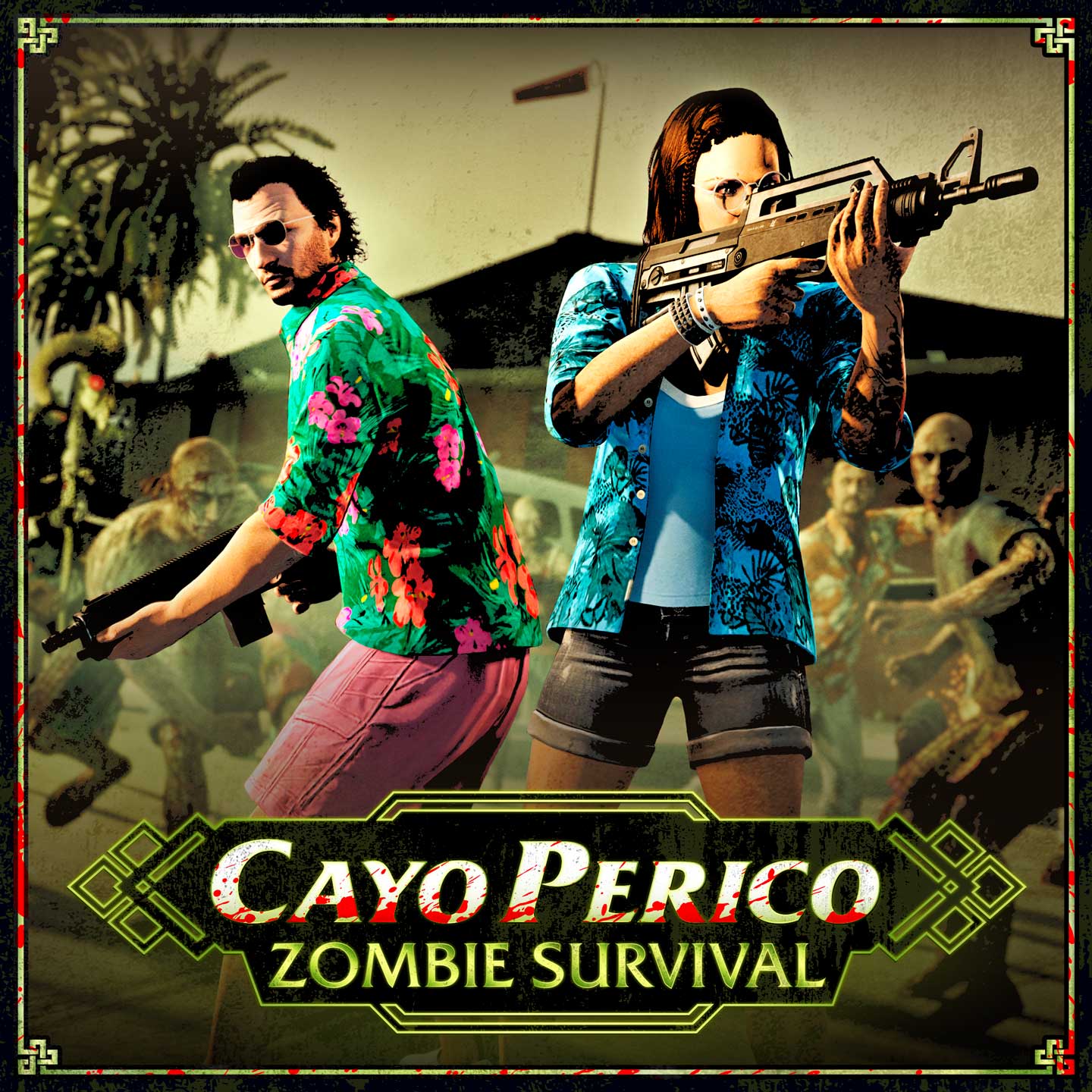 Promotional poster for Cayo Perico Survival in GTA Online.