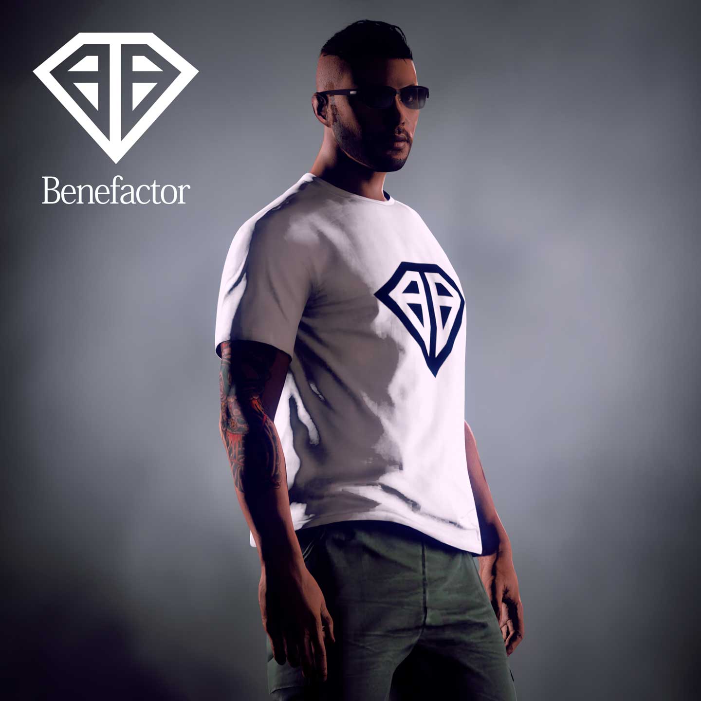 Benefactor Tee Screenshot of a GTA Online character wearing a Benefactor Tee.