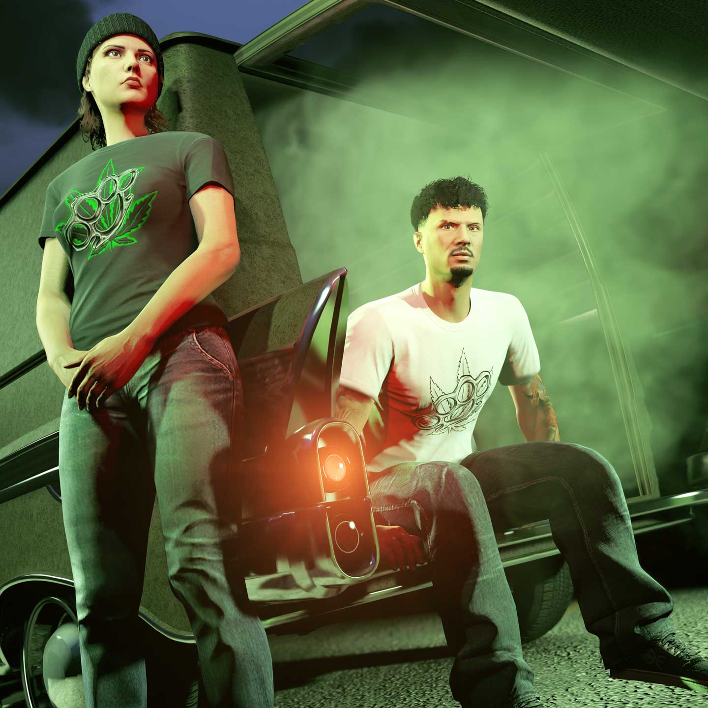 Black & White High Brass Tee Screenshot of two GTA Online characters wearing Black and White High Brass Tee.