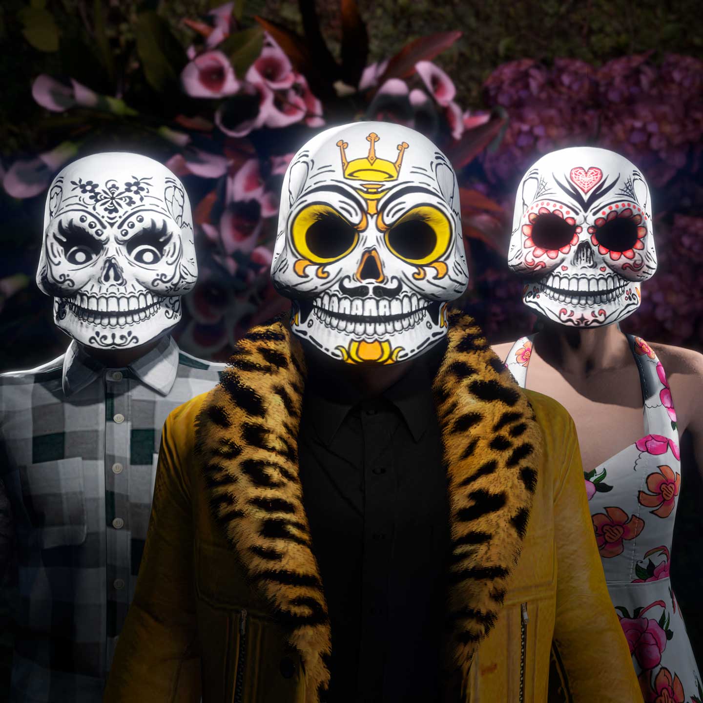 Calaca Mask Screenshot of three GTA Online characters wearing Calaca Masks.
