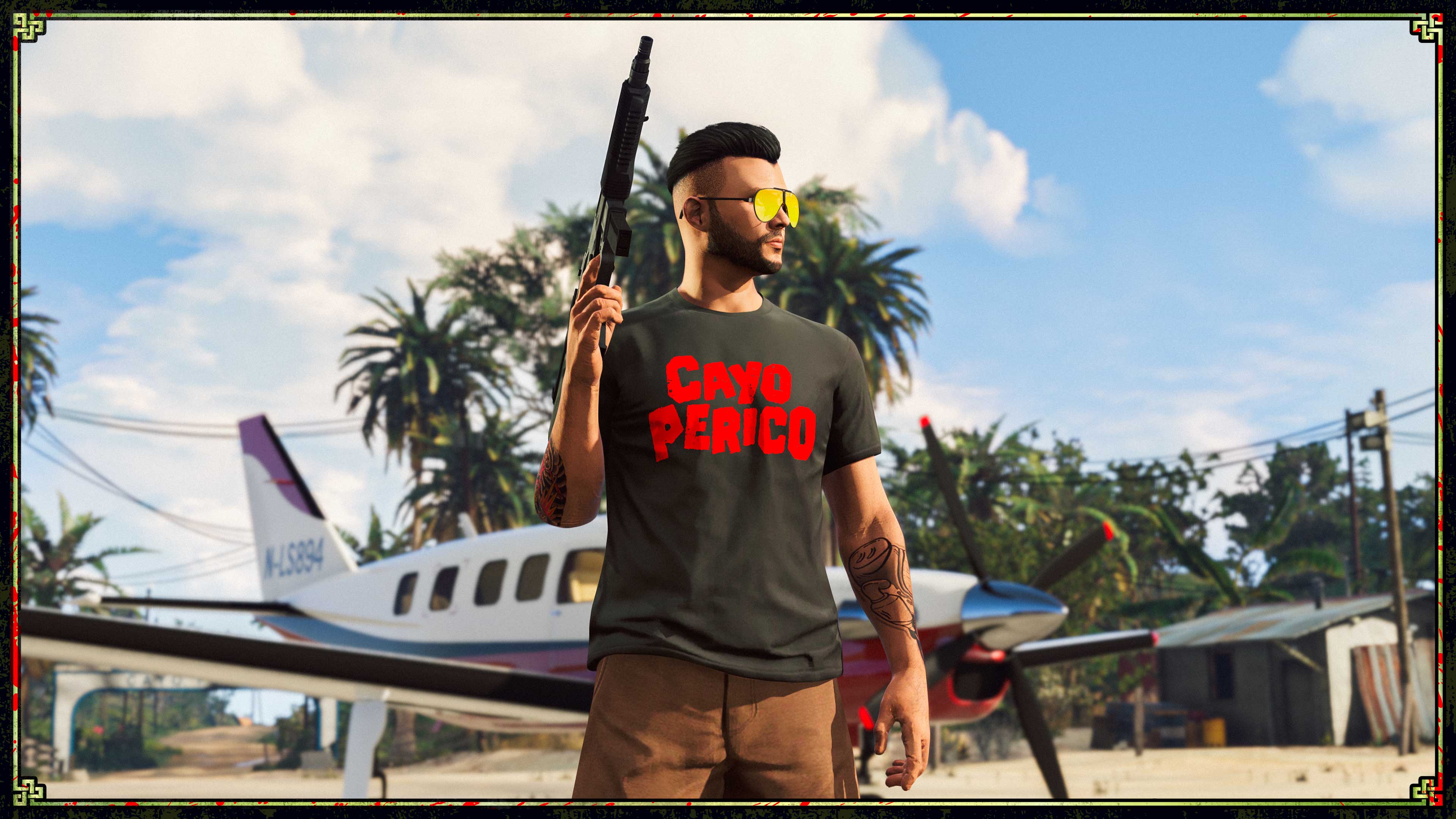 I Survived Cayo Perico Tee Screenshot of a GTA Online character wearing I Survived Cayo Perico Tee.