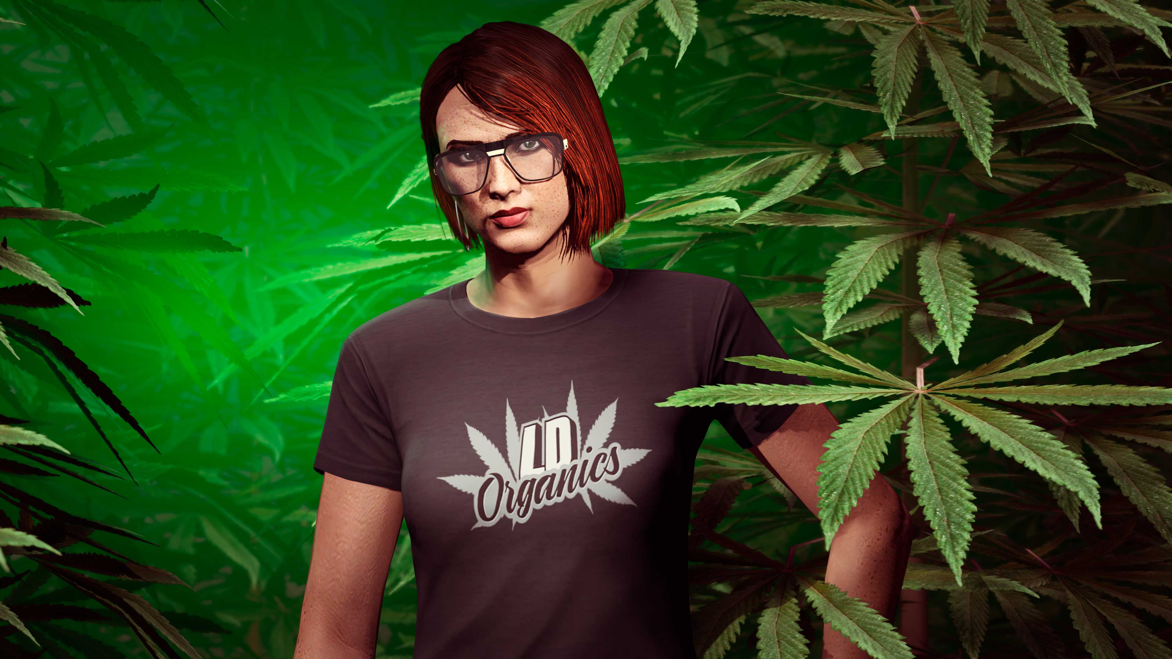 Screenshot of a GTA Online character wearing a Black LD Organics Tee.