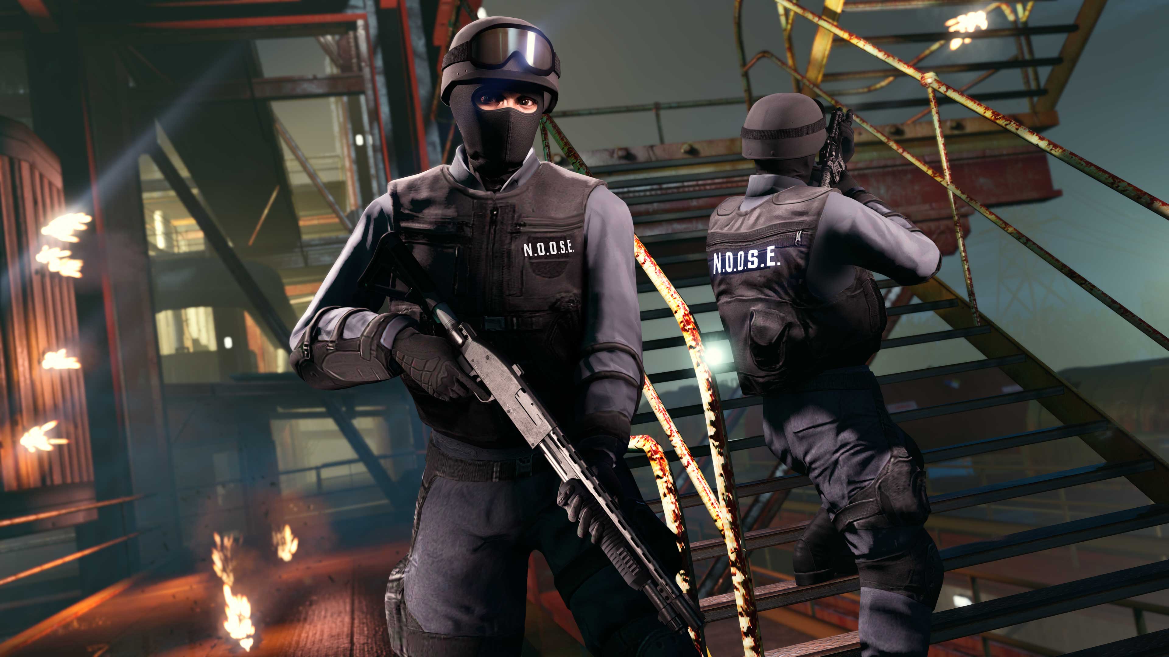 Screenshot of two GTA Online characters wearing the N.O.O.S.E Outfit.