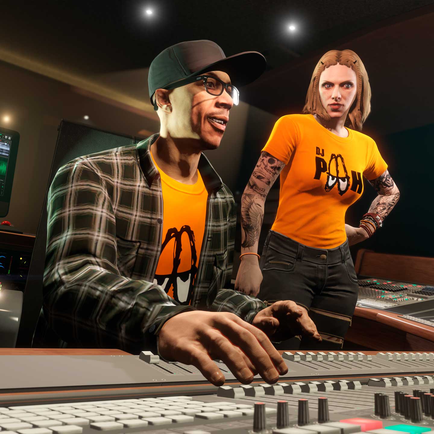 Orange DJ Pooh Tee Screenshot of DJ Pooh wearing an Orange DJ Pooh Tee in GTA Online.