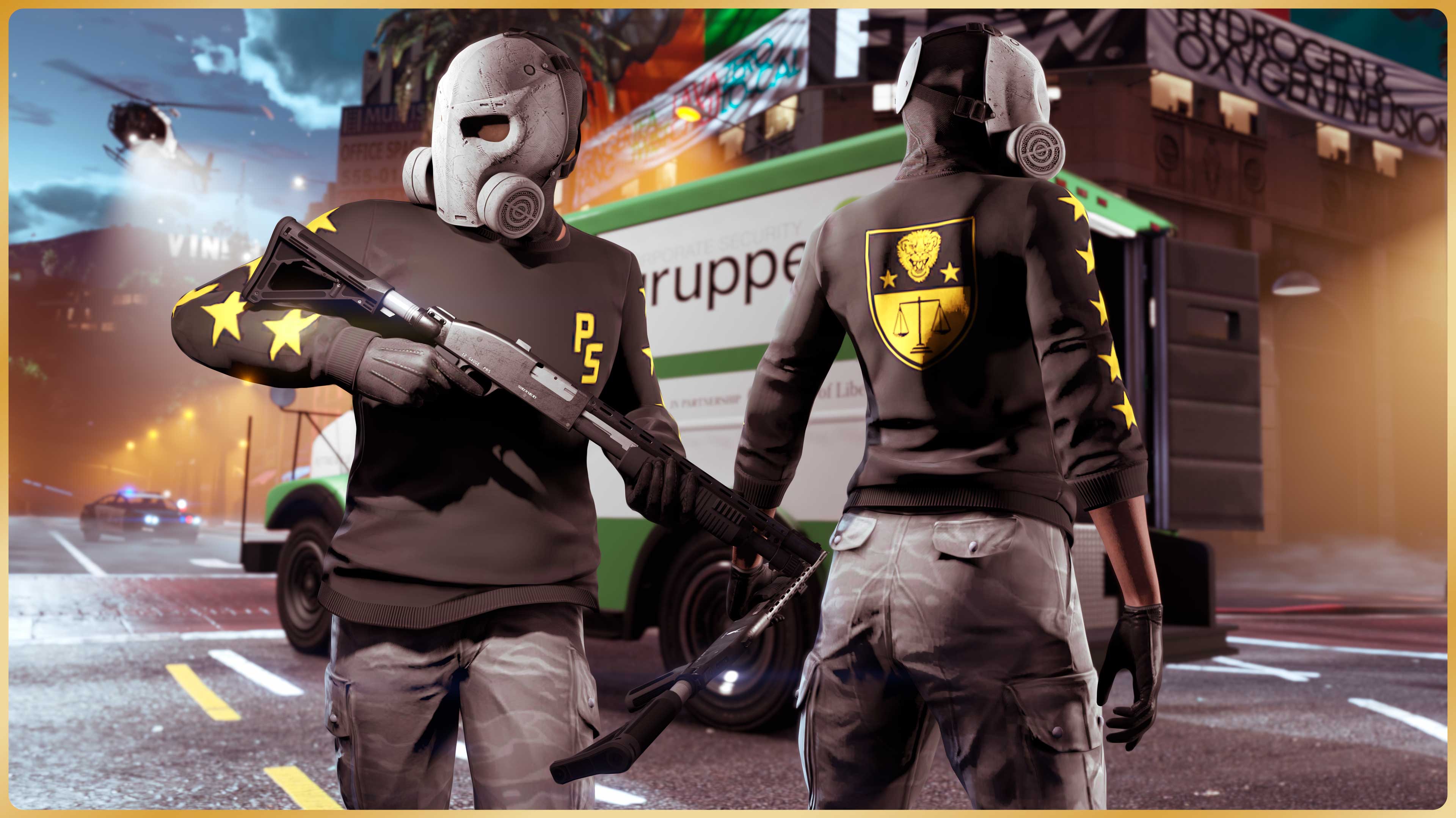 Screenshot of two GTA Online characters wearing a Pacific Standard Sweater.