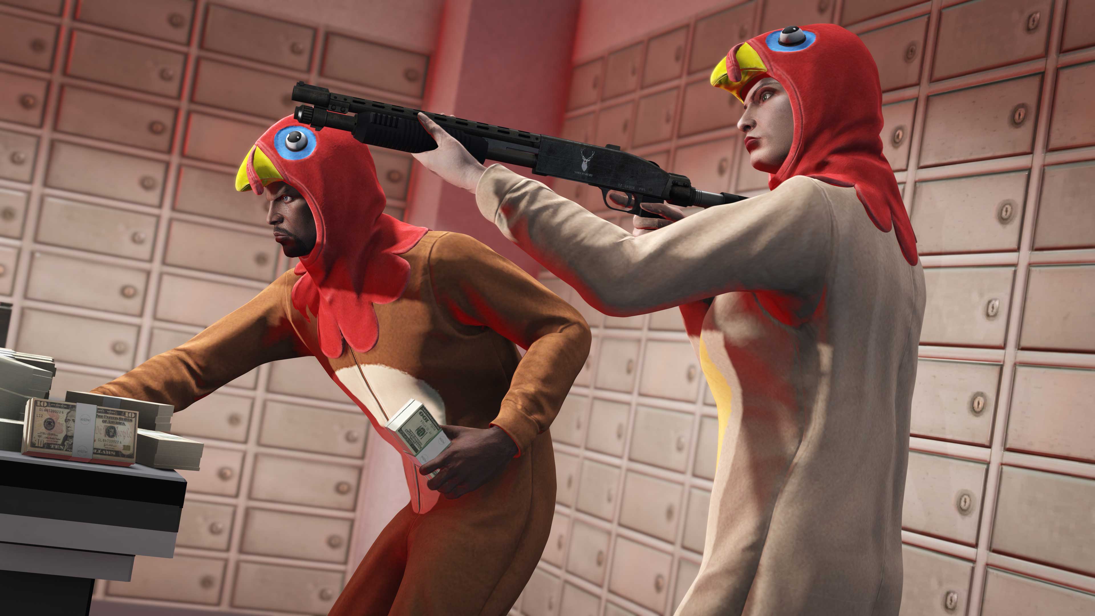 Turkey Outfit Screenshot of two GTA Online characters wearing Tan and Brown Turkey Outfit.