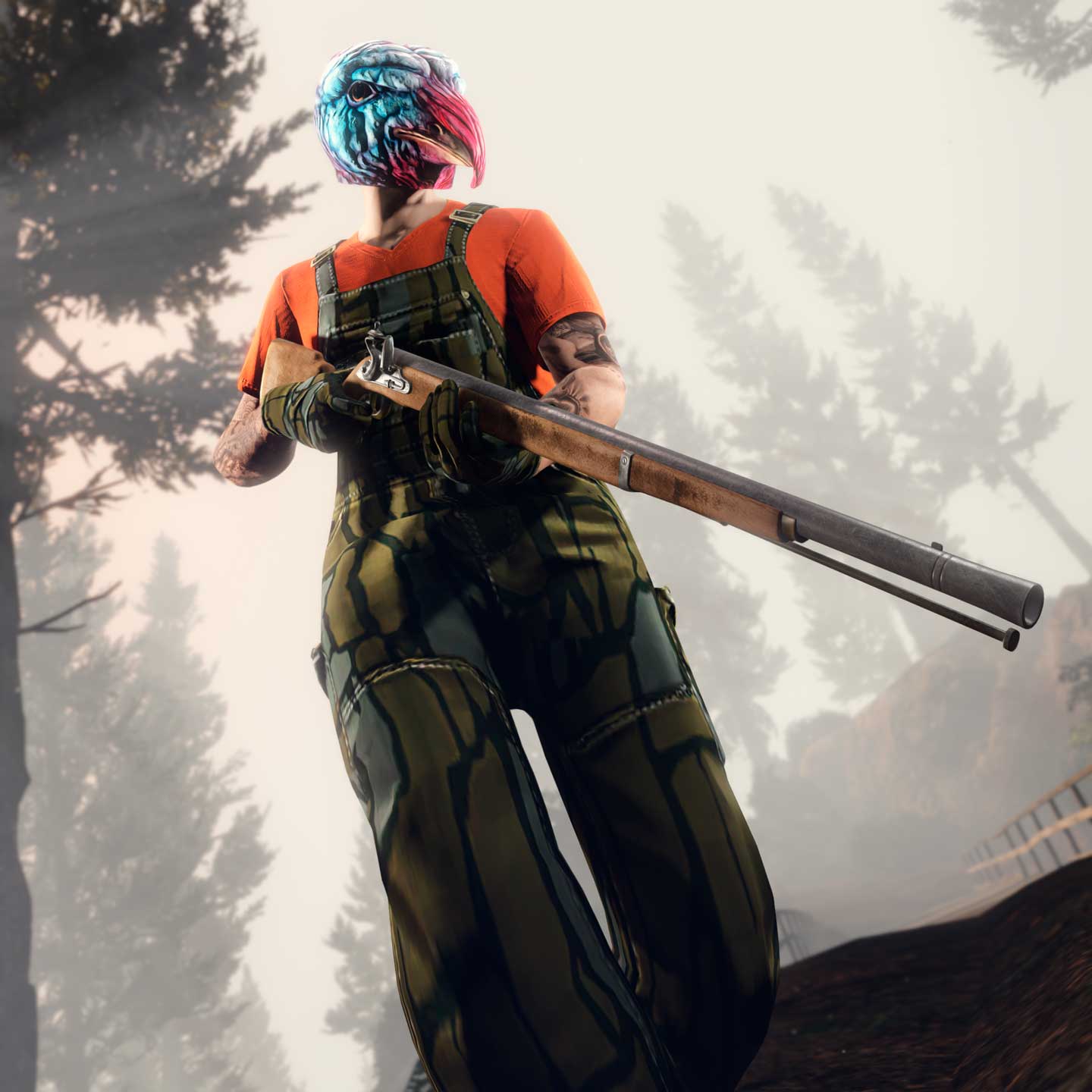 Screenshot of a GTA Online character wearing Turkey Mask.