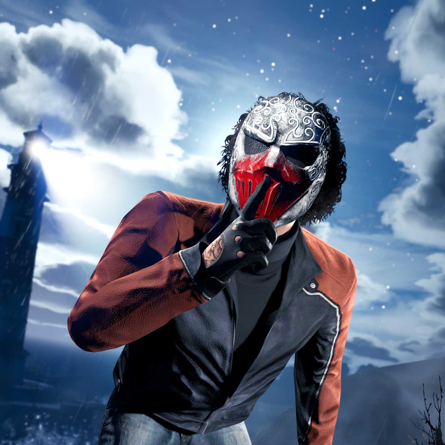 Screenshot of a GTA Online character wearing a War Mask.