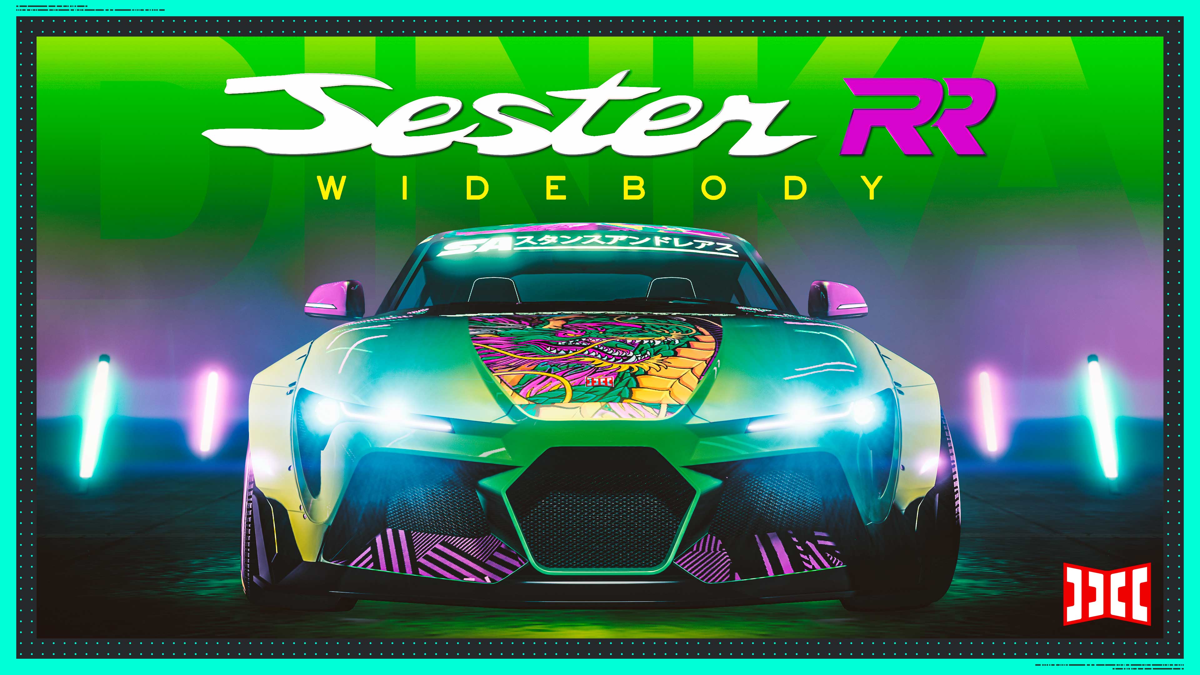 Dinka Jester RR Widebody Promotional poster for Dinka Jester RR Widebody in GTA Online.