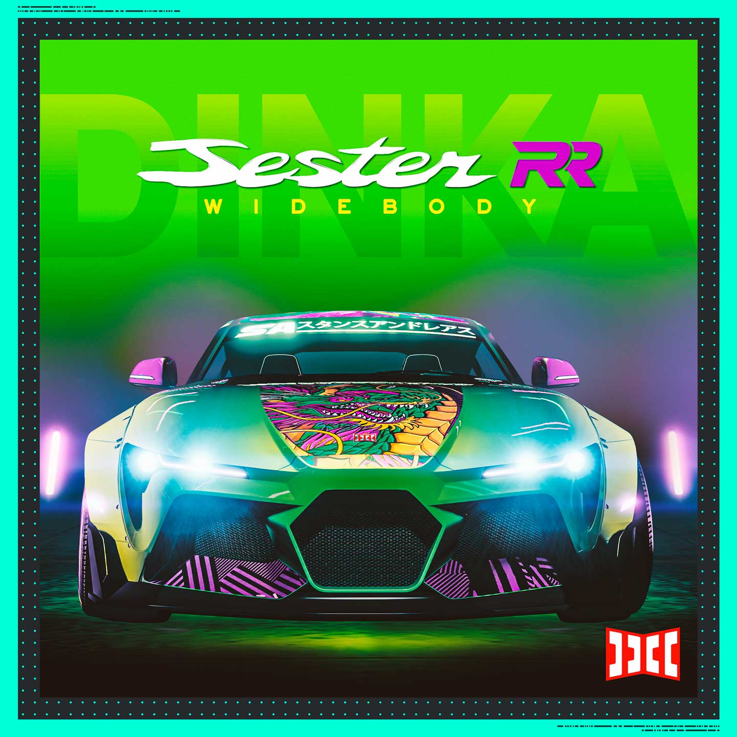 Dinka Jester RR Widebody Promotional poster for Dinka Jester RR Widebody in GTA Online.
