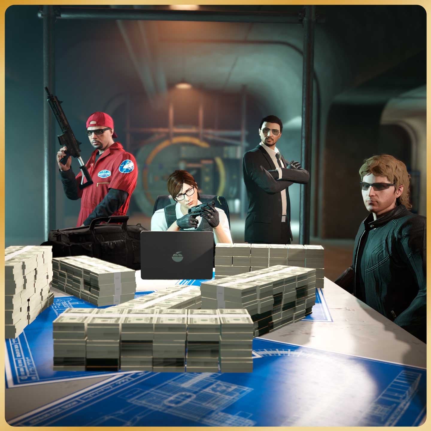 Heist Planning Screenshot of four GTA Online characters during Heist preparation.