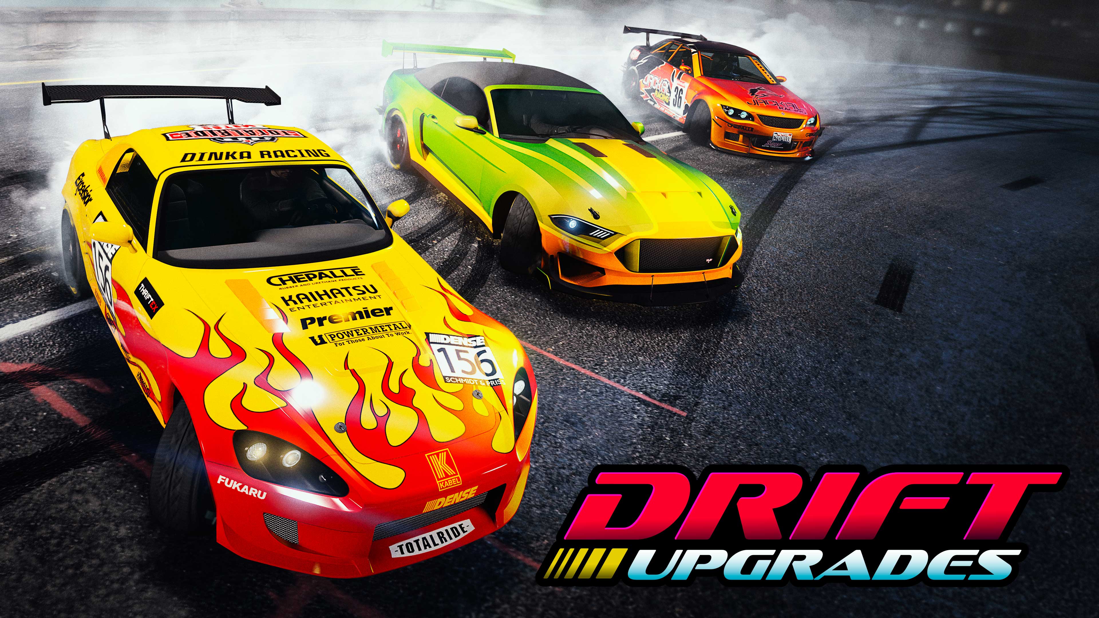 Promotional poster for Drift Upgrades in GTA Online.