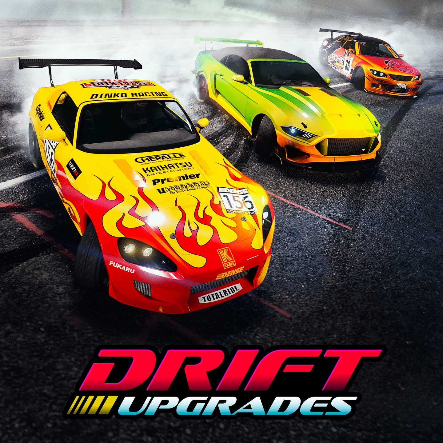 Promotional poster for Drift Upgrades in GTA Online.