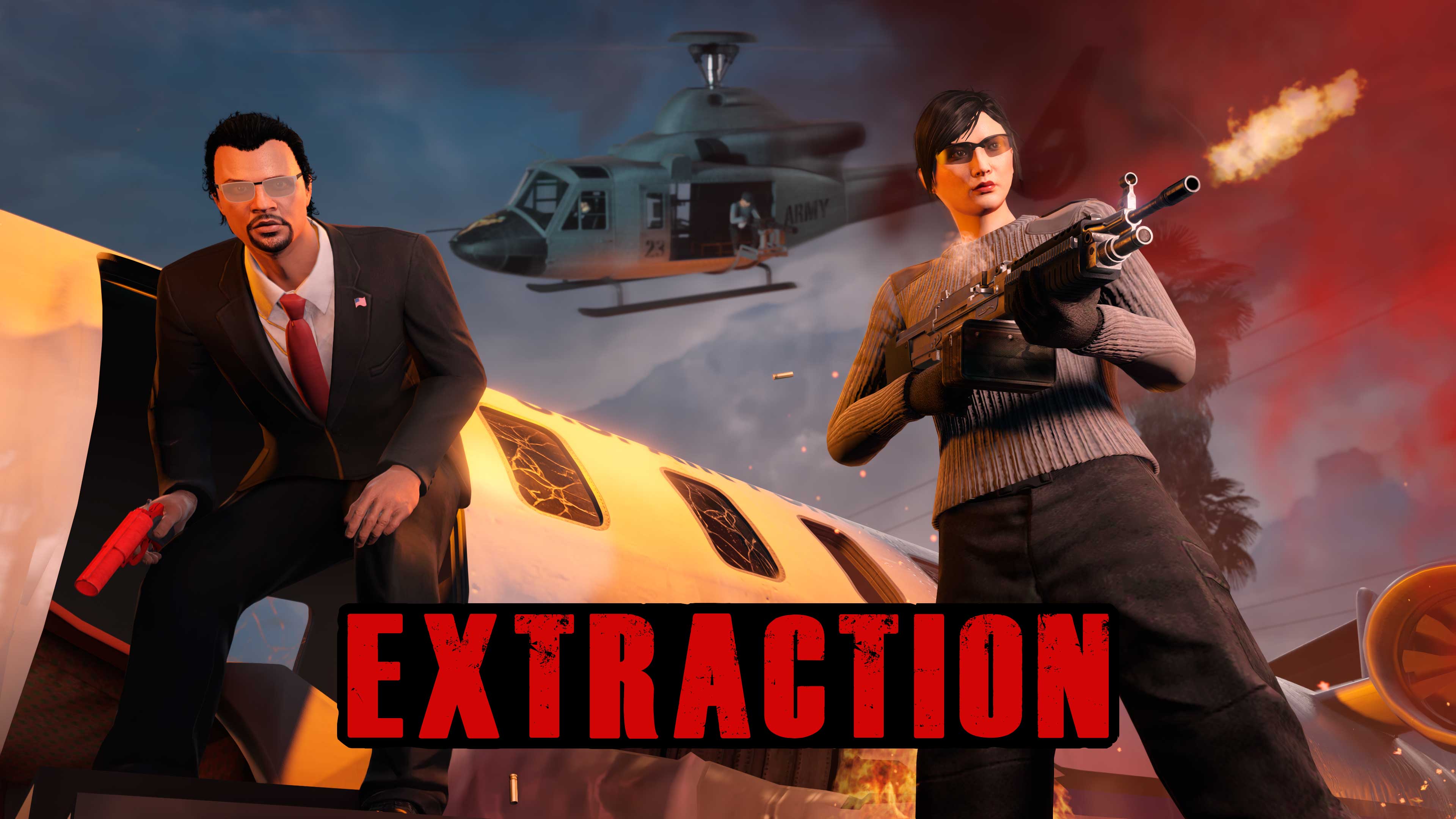 Promotional poster for Extraction Adversary Mode in GTA Online.