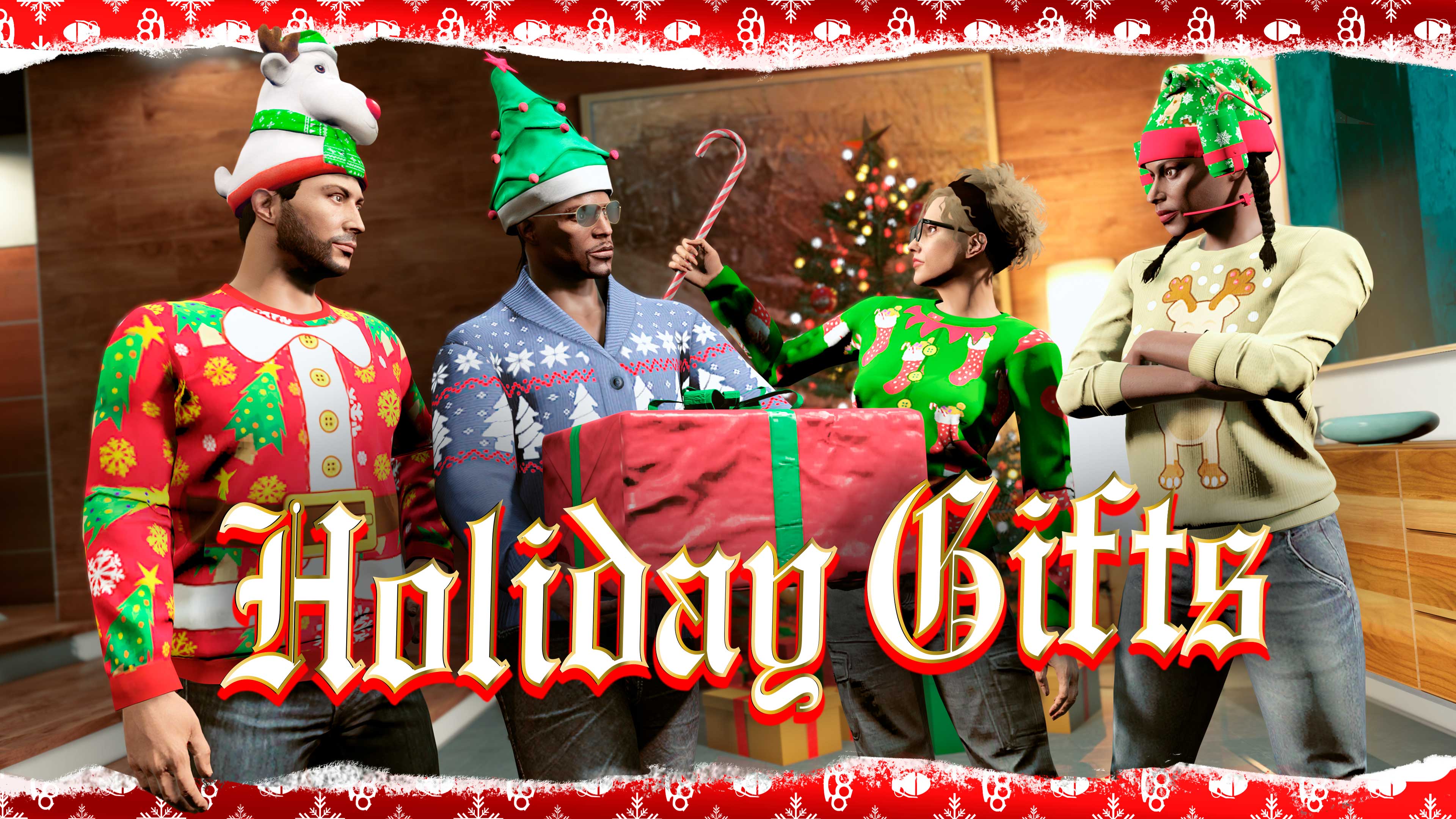 Holiday Gifts Promotional poster for Holiday Gifts in GTA Online.
