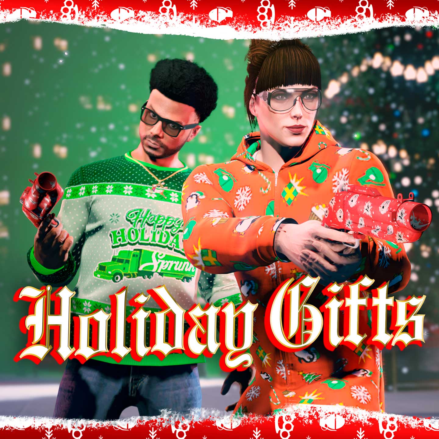 Promotional poster for Festive Surprise Holiday Gifts in GTA Online.