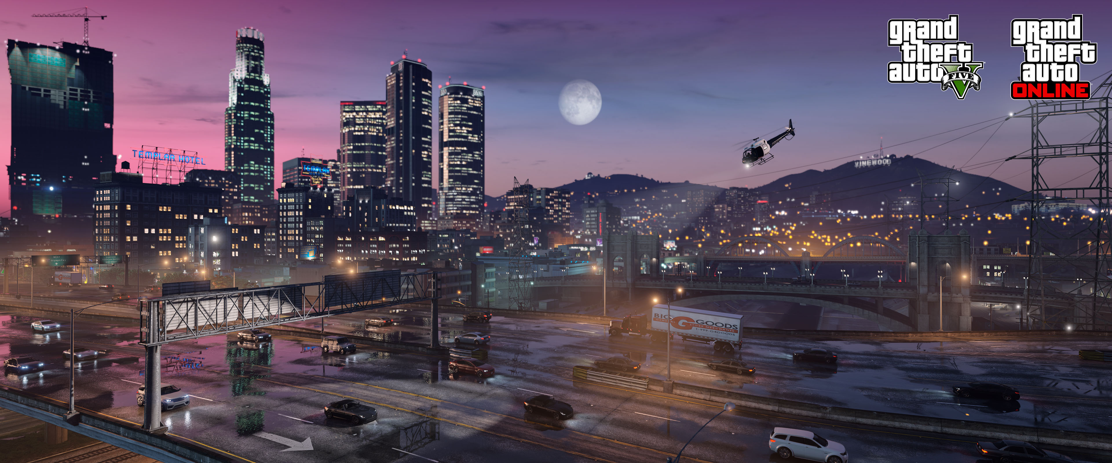 Grand Theft Auto V Promotional screenshot for the new version of Grand Theft Auto V and Grand Theft Auto Online on PC.