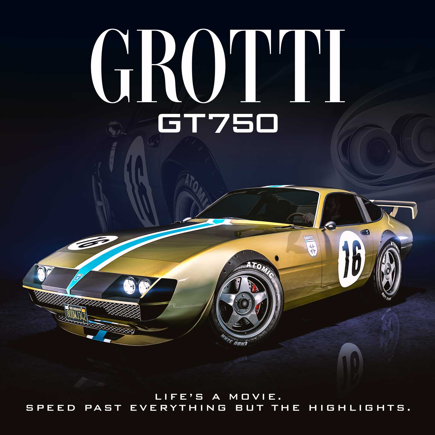 Promotional poster for Grotti GT750 in GTA Online.