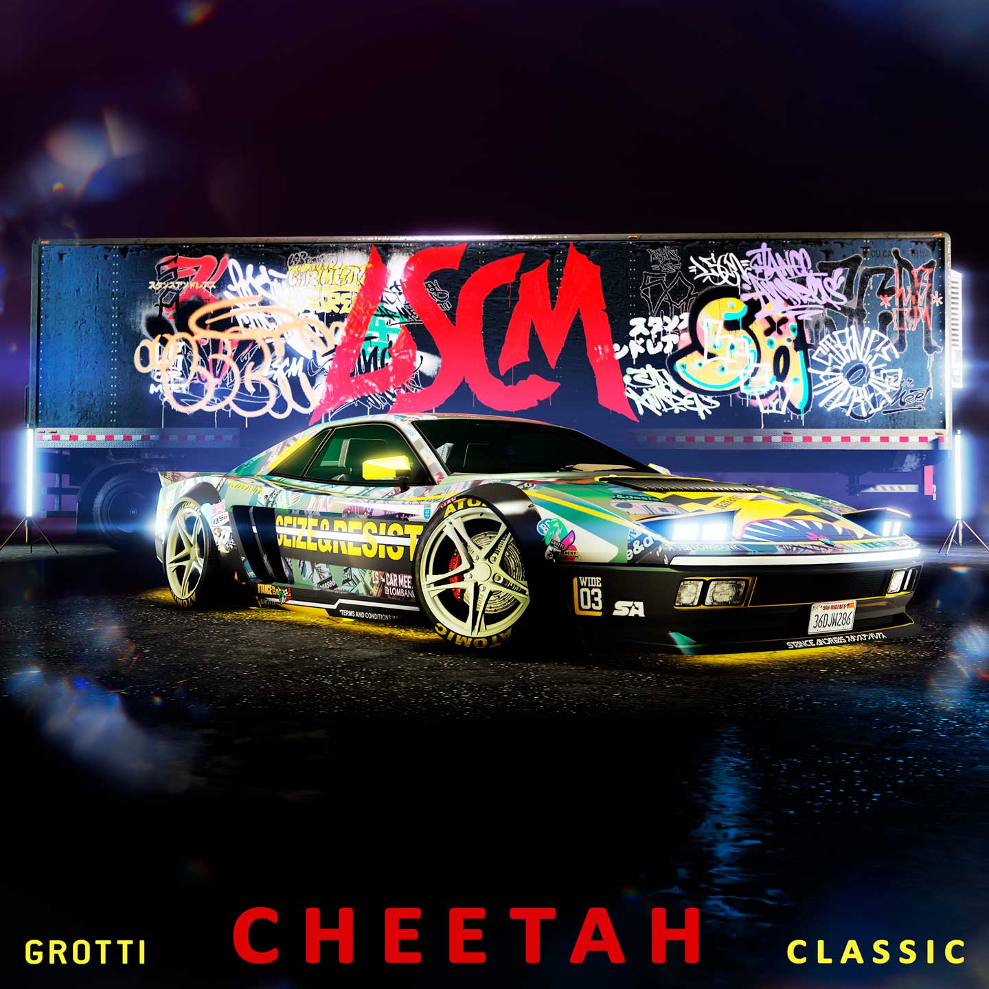 Promotional poster for Grotti LSCM Cheetah Classic in GTA Online.