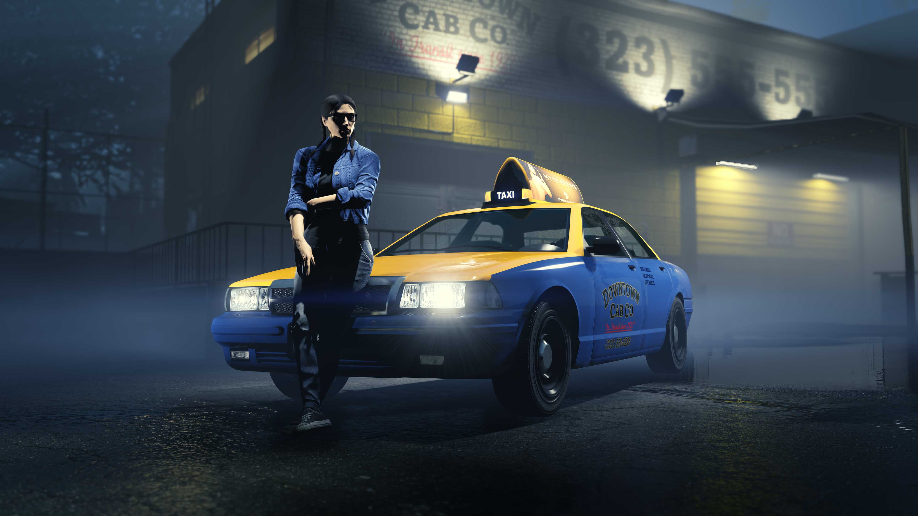 Screenshot of a GTA Online character with a Vapid Taxi.