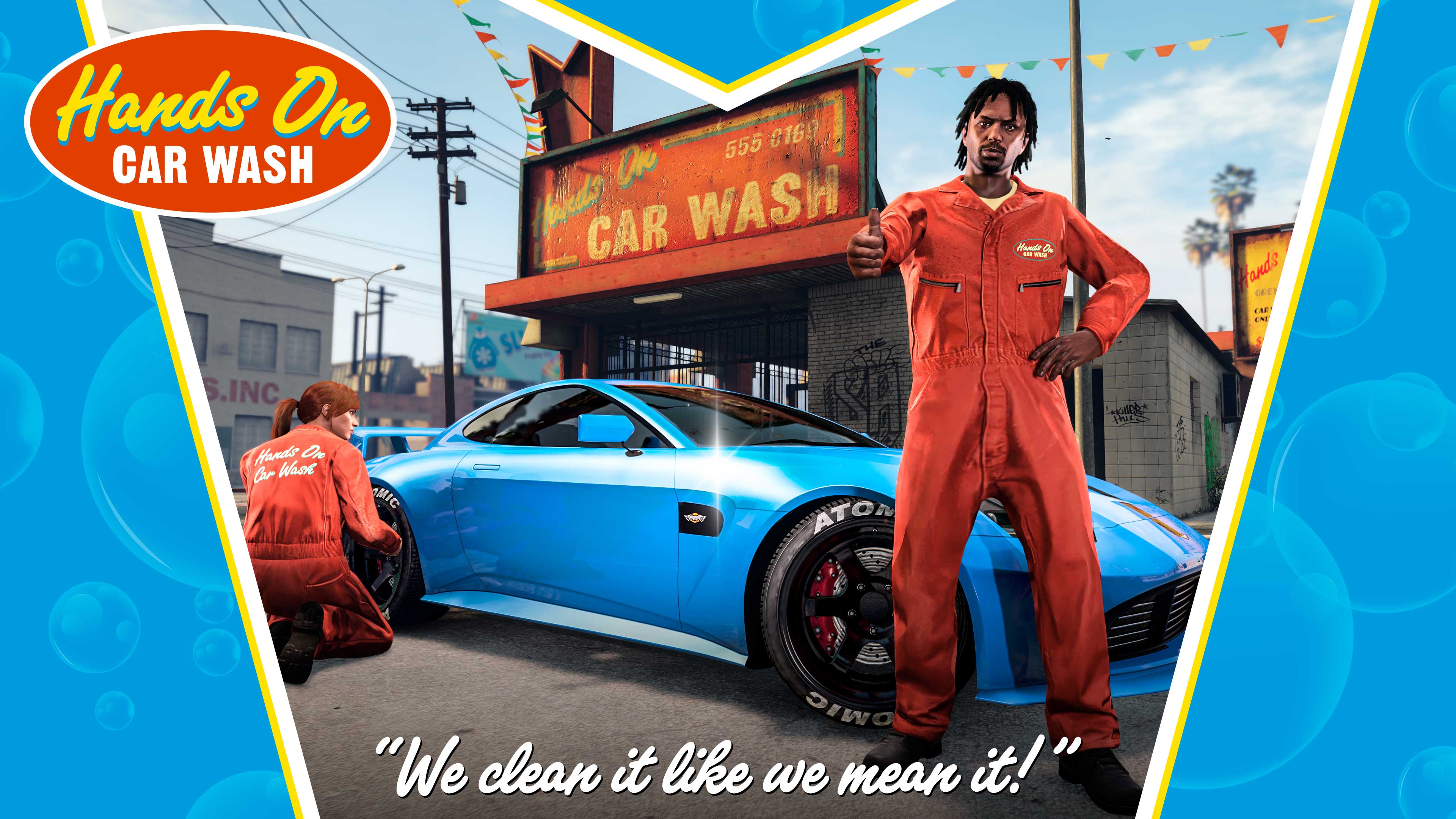 Hands on Car Wash Promotional poster for Hands on Car Wash in GTA Online.