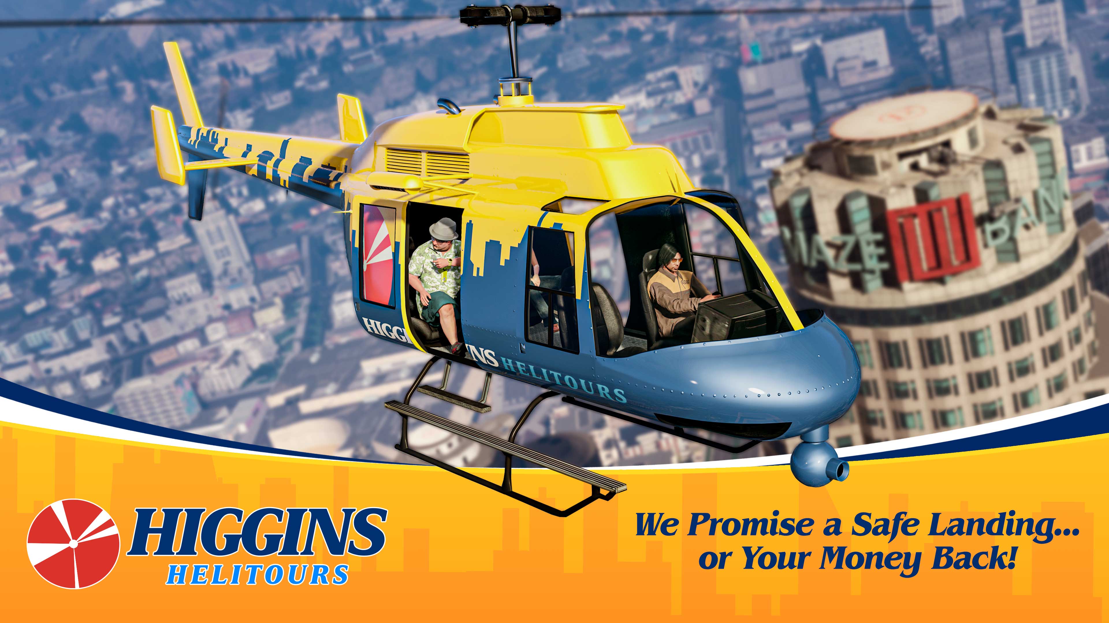 Higgins Helitours Promotional poster for Higgins Helitours in GTA Online.