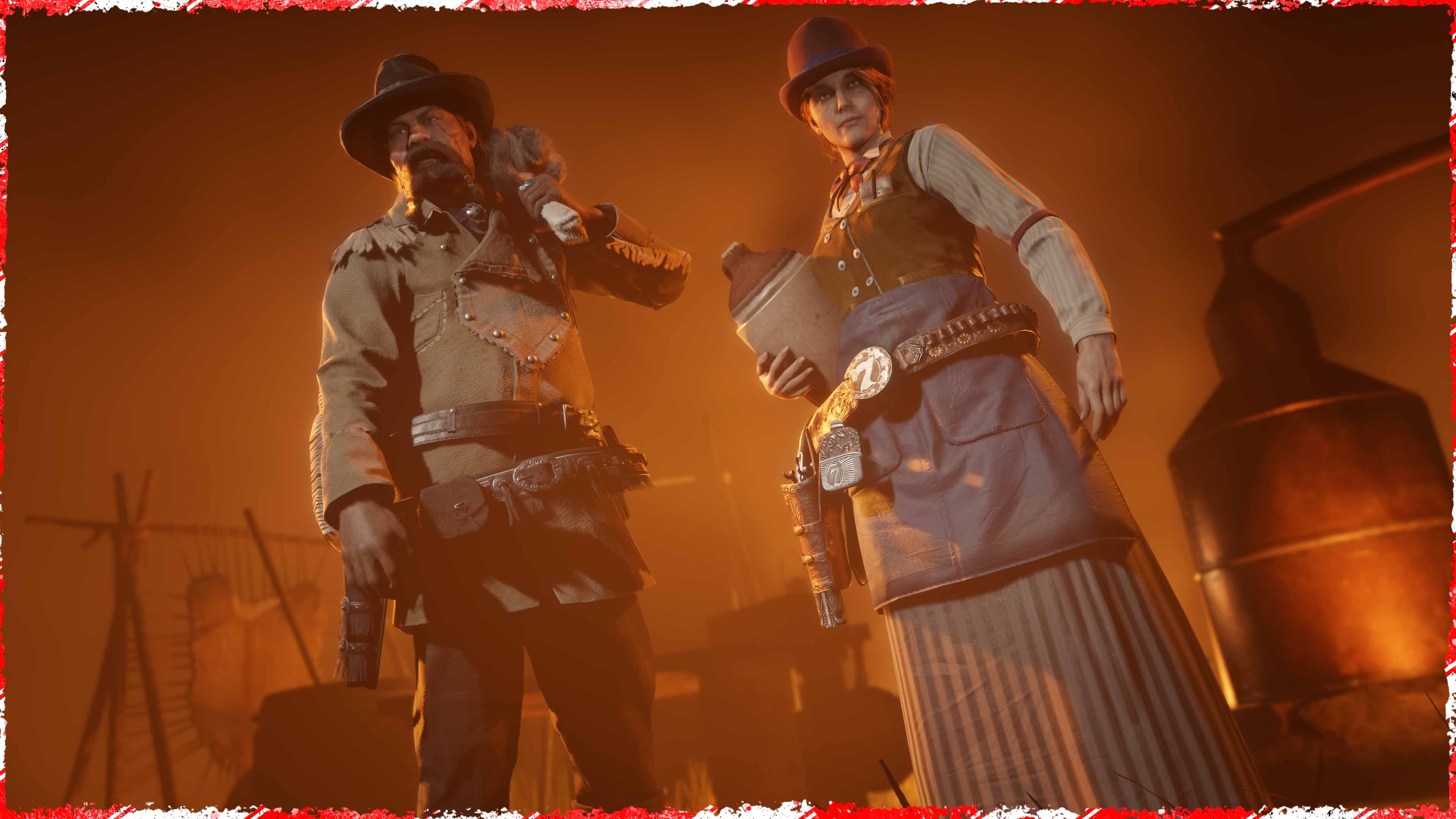 Screenshot of a Moonshiner and a Trader with a Holiday frame.