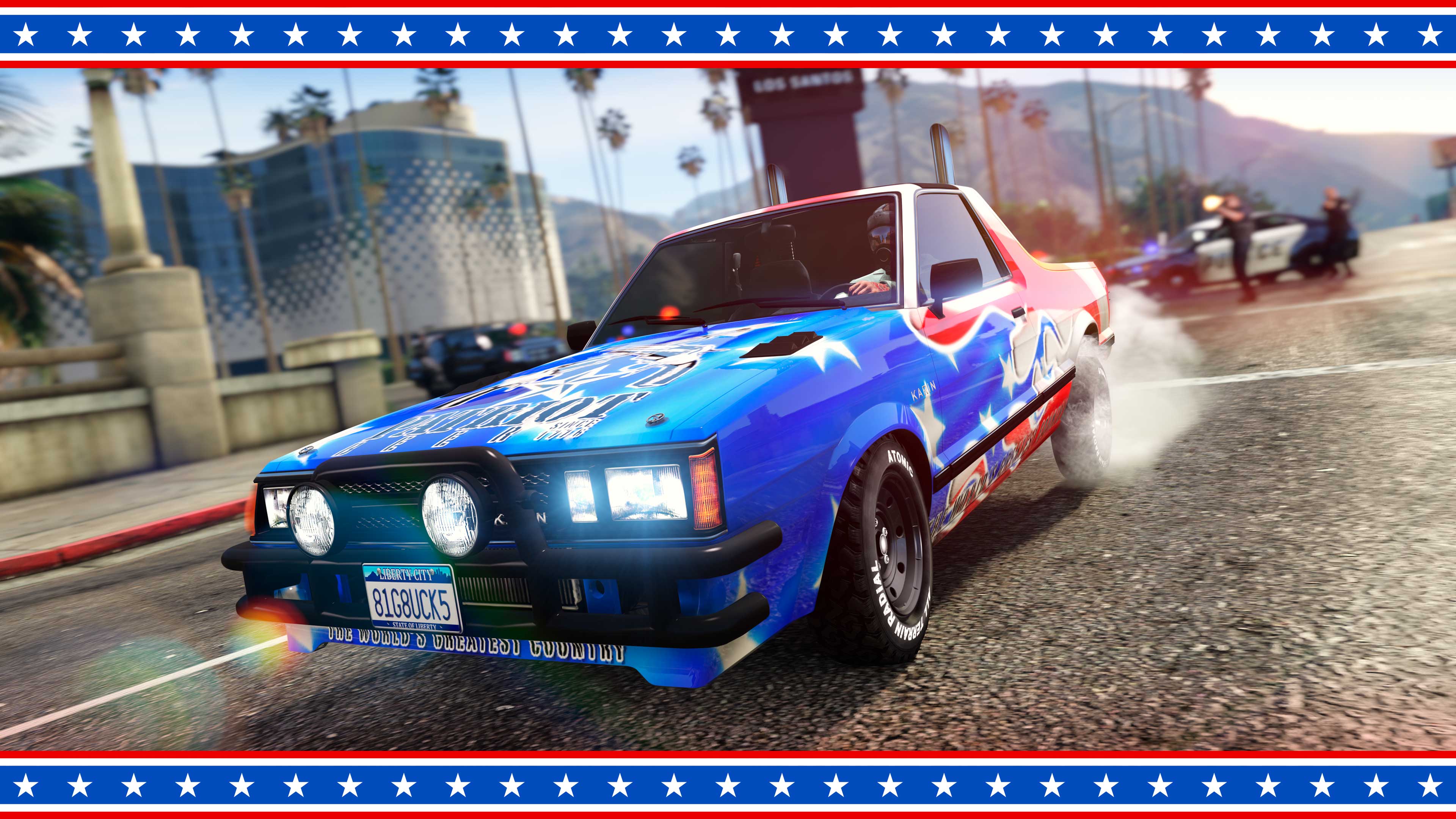 Karin Boor Screenshot of an Independence Day-themed Karin Boor in GTA Online.
