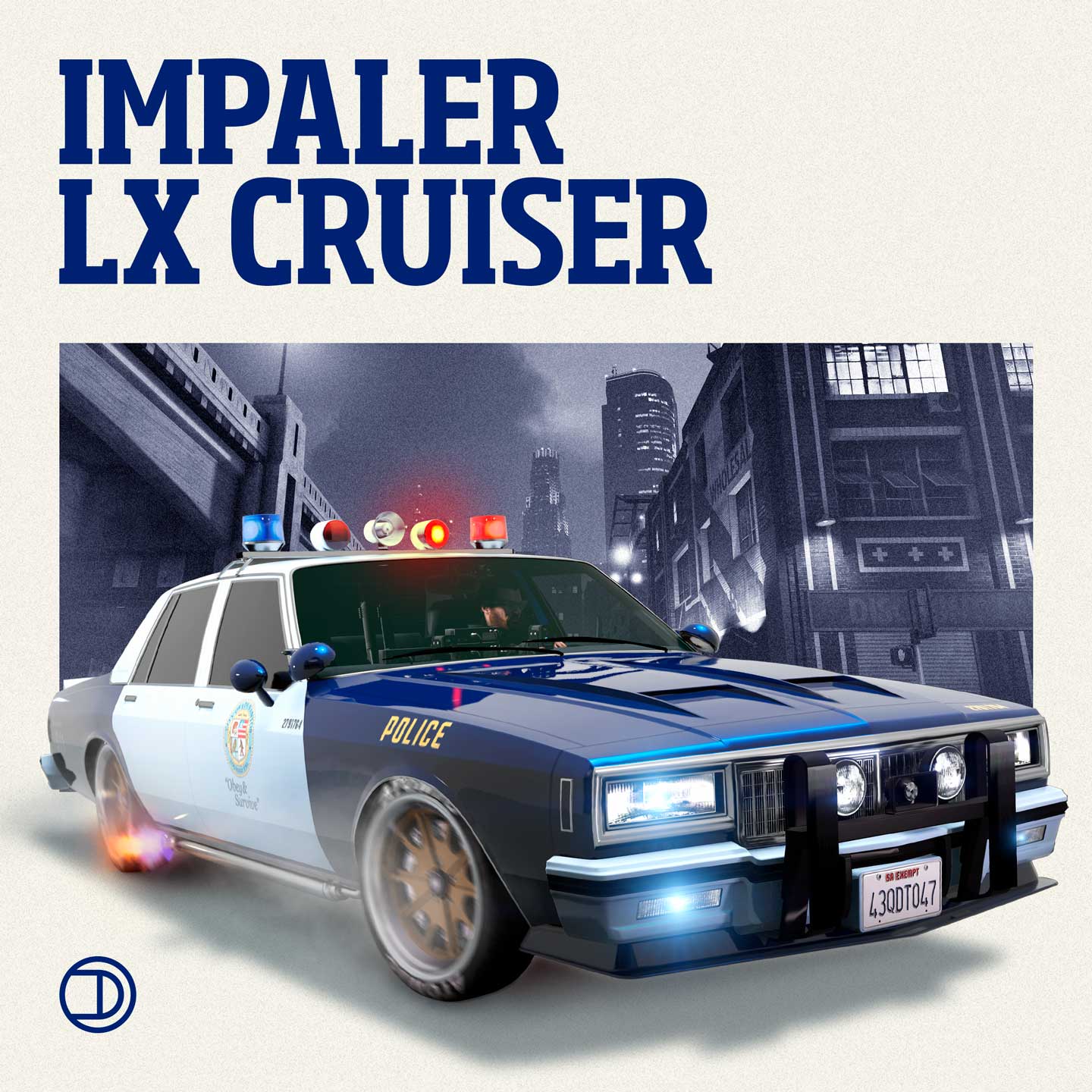 Declasse Impaler LX Cruiser – Law Enforcement Vehicle Promotional poster for Declasse Impaler LX Cruiser Law Enforcement Vehicle in GTA Online.