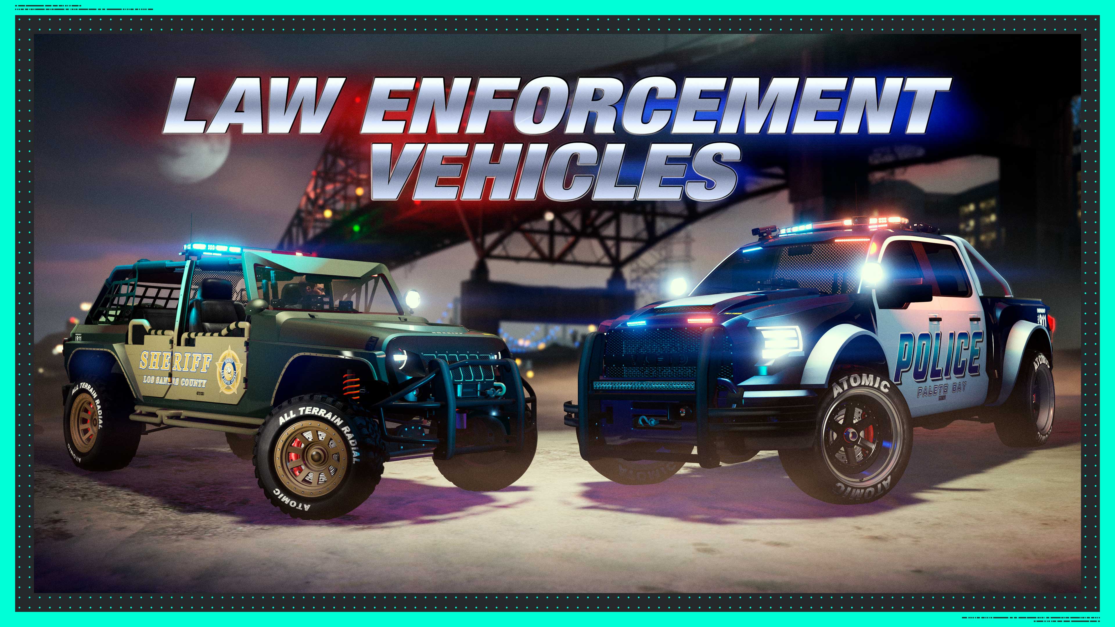 Law Enforcement Promotional poster for Law Enforcement Vehicles in GTA Online.