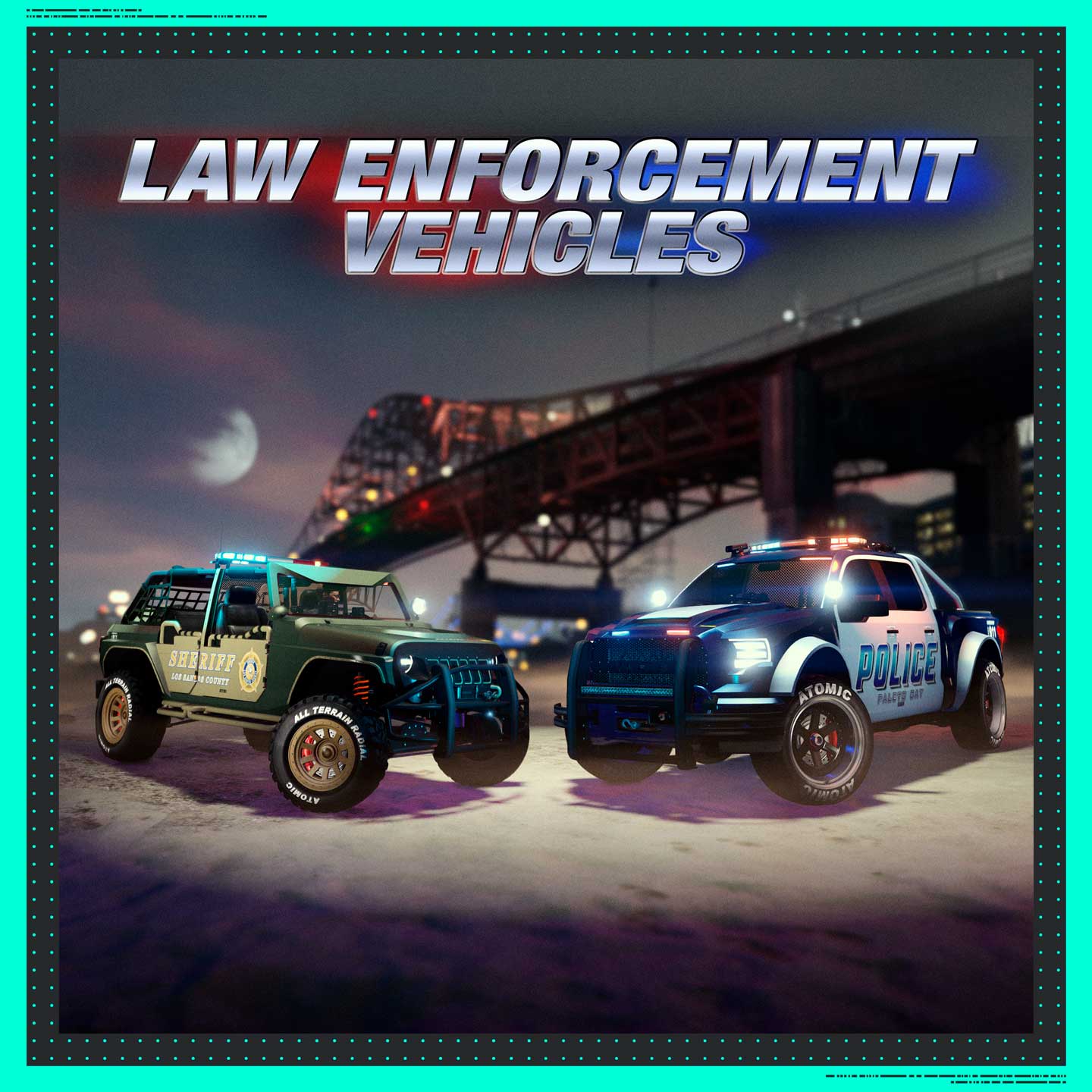 Law Enforcement Promotional poster for Law Enforcement Vehicles in GTA Online.