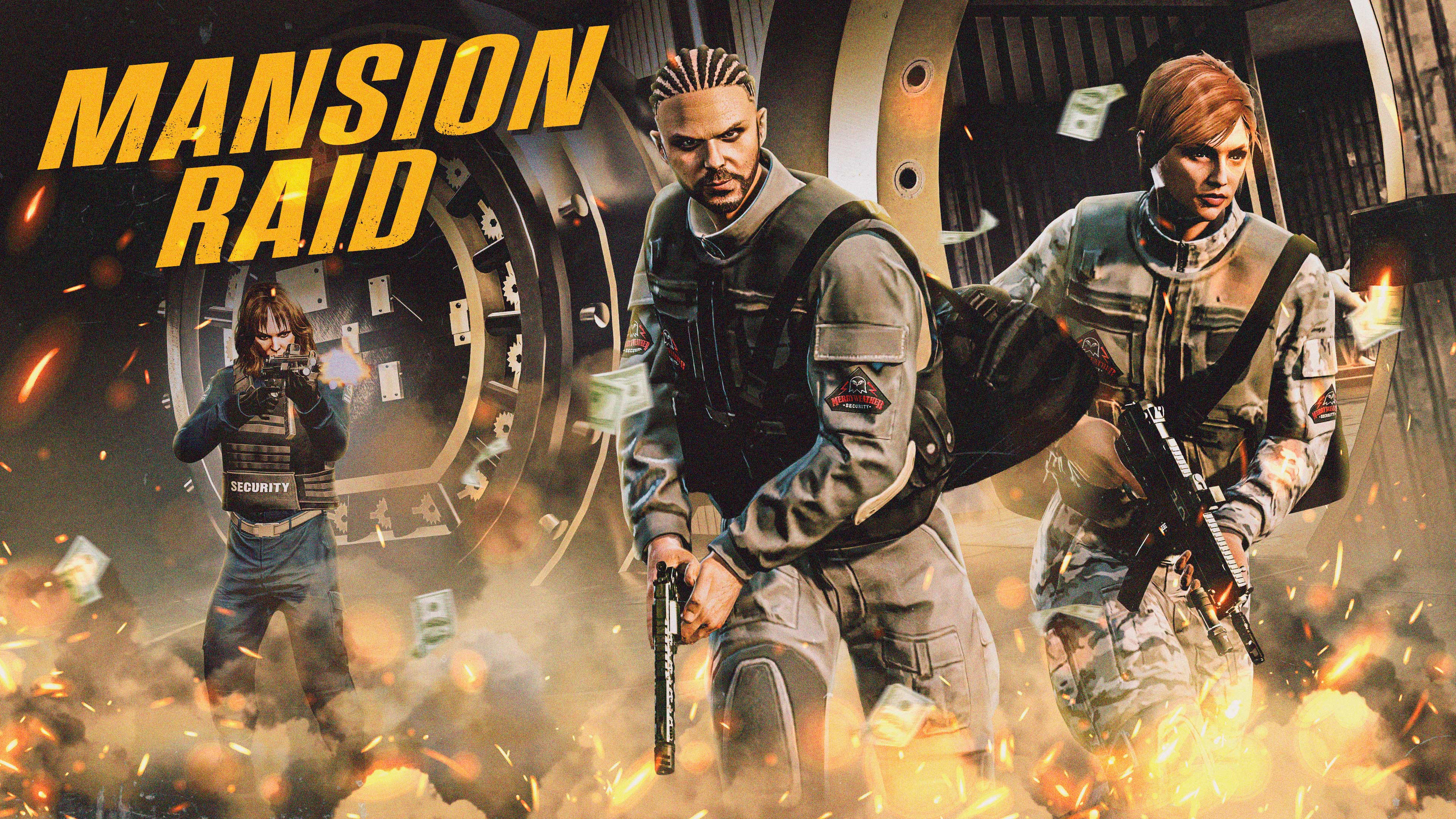 Promotional poster for Mansion Raid Adversary Mode in GTA Online.