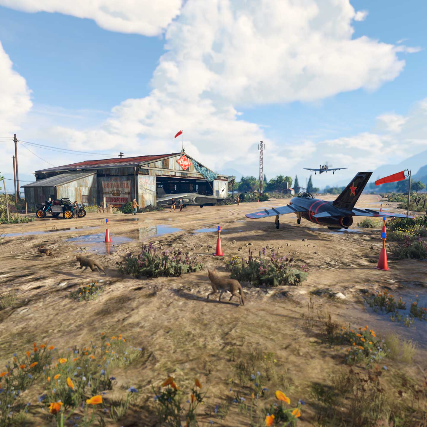 McKenzie Field Hangar Screenshot of the McKenzie Field Hangar in GTA Online.