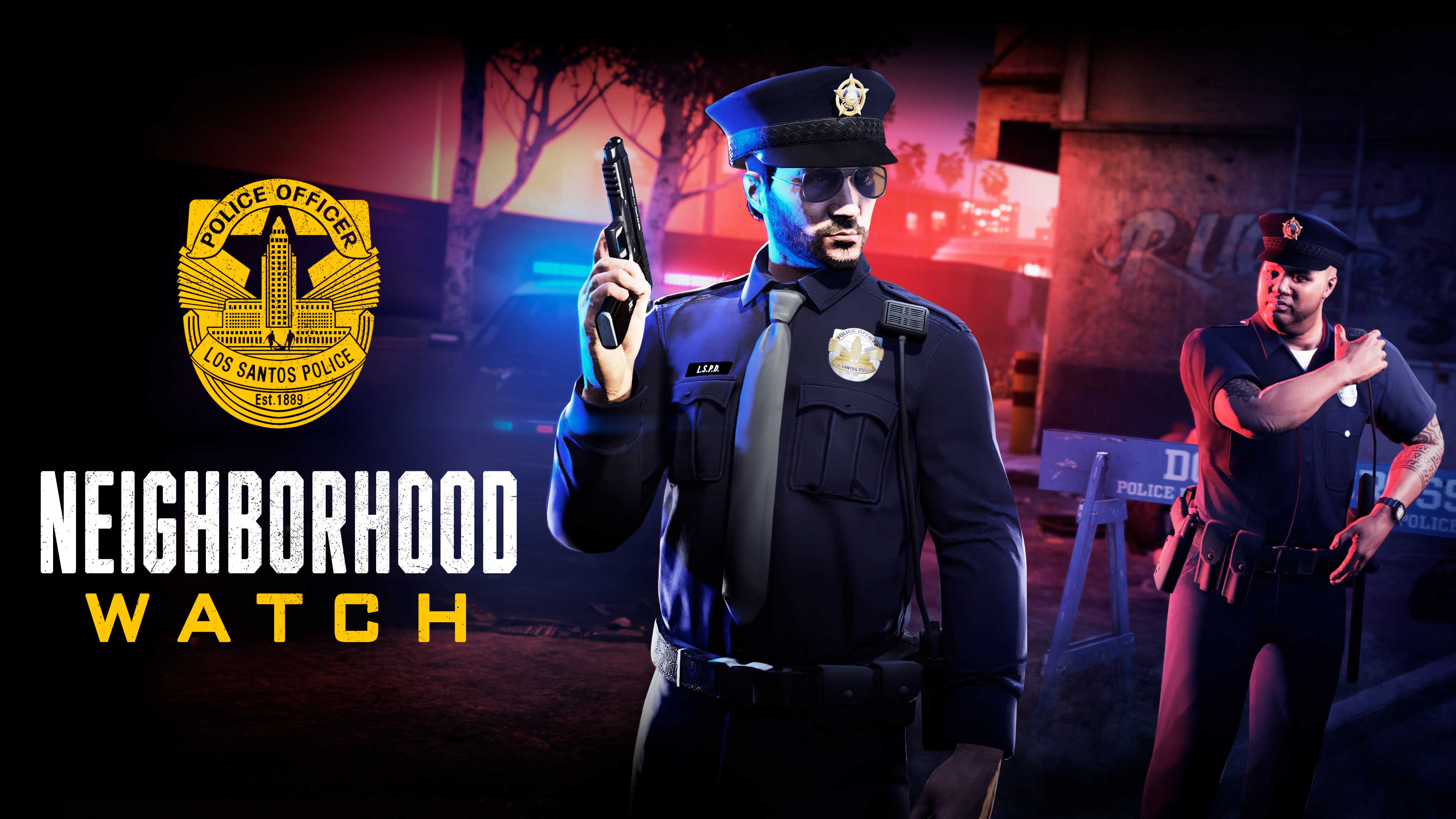 Neighborhood Watch Event Promotional poster for Neighborhood Watch Event in GTA Online.