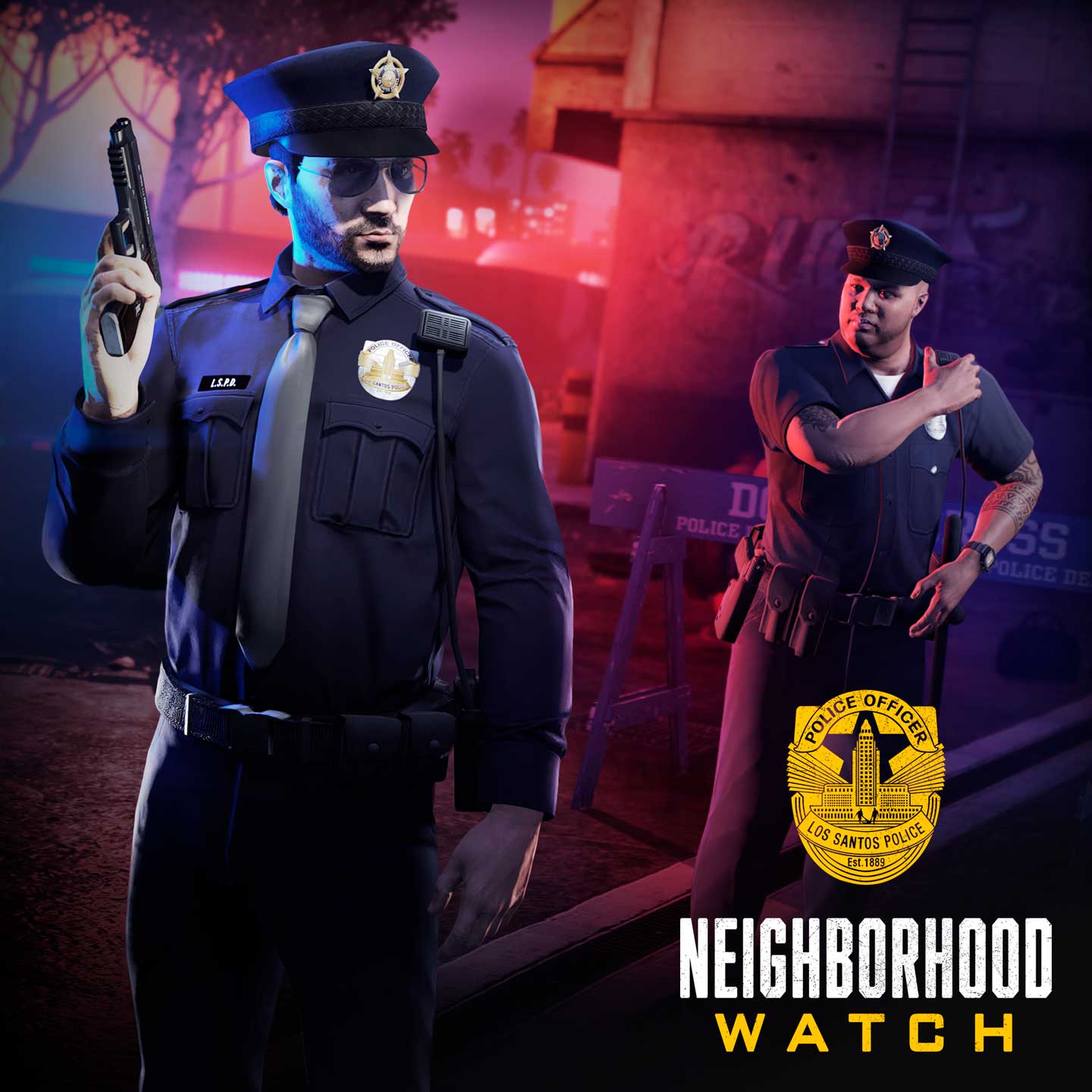 Promotional poster for Neighborhood Watch Event in GTA Online.