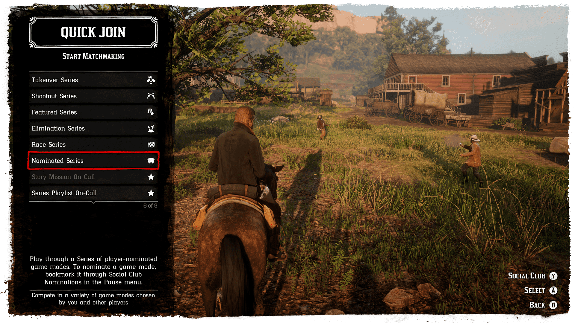 Screenshot of the Nominated Series with the Quick Join Menu on the left.