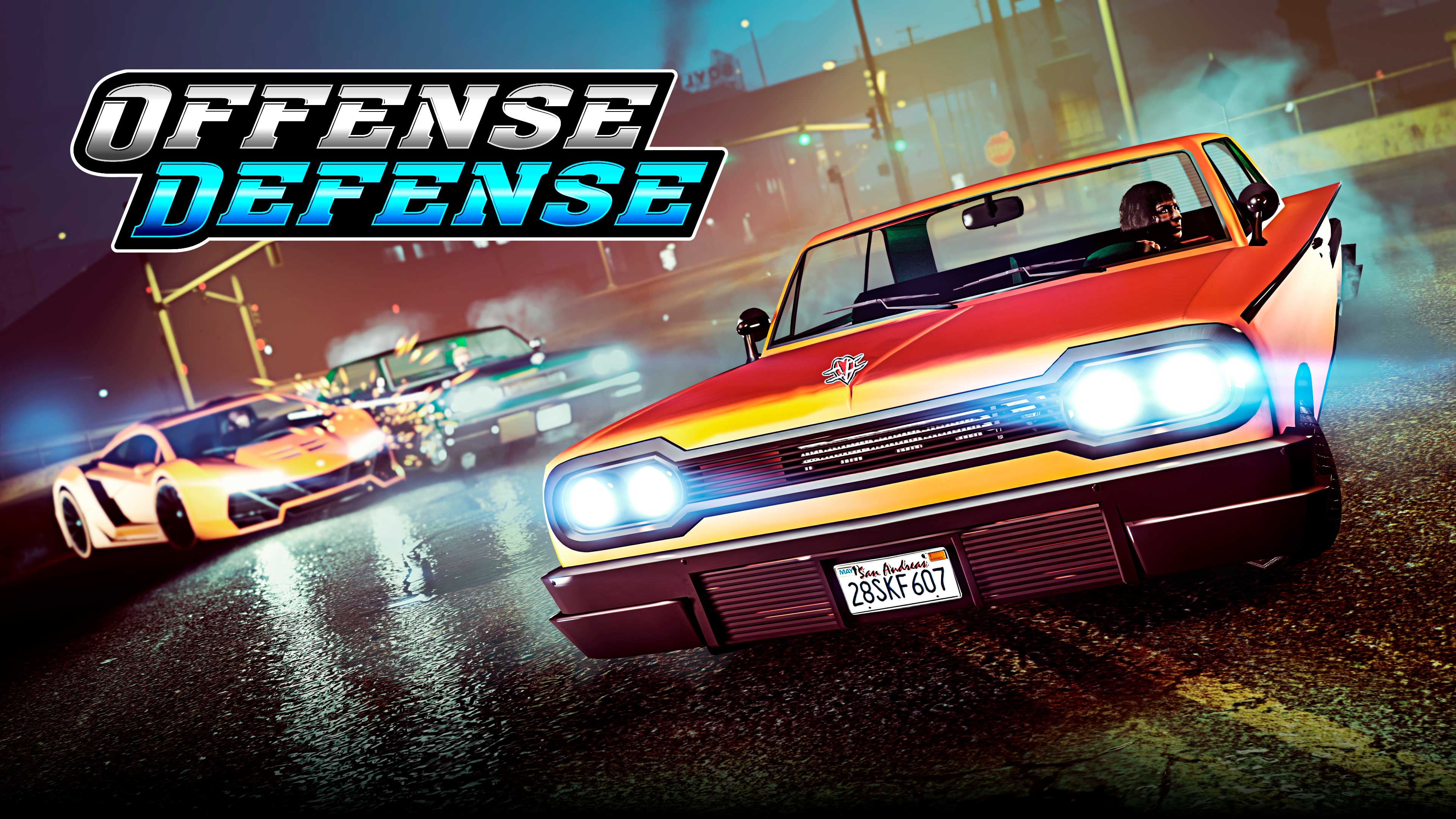 Promotional poster for Offense Defense Adversary Mode in GTA Online.